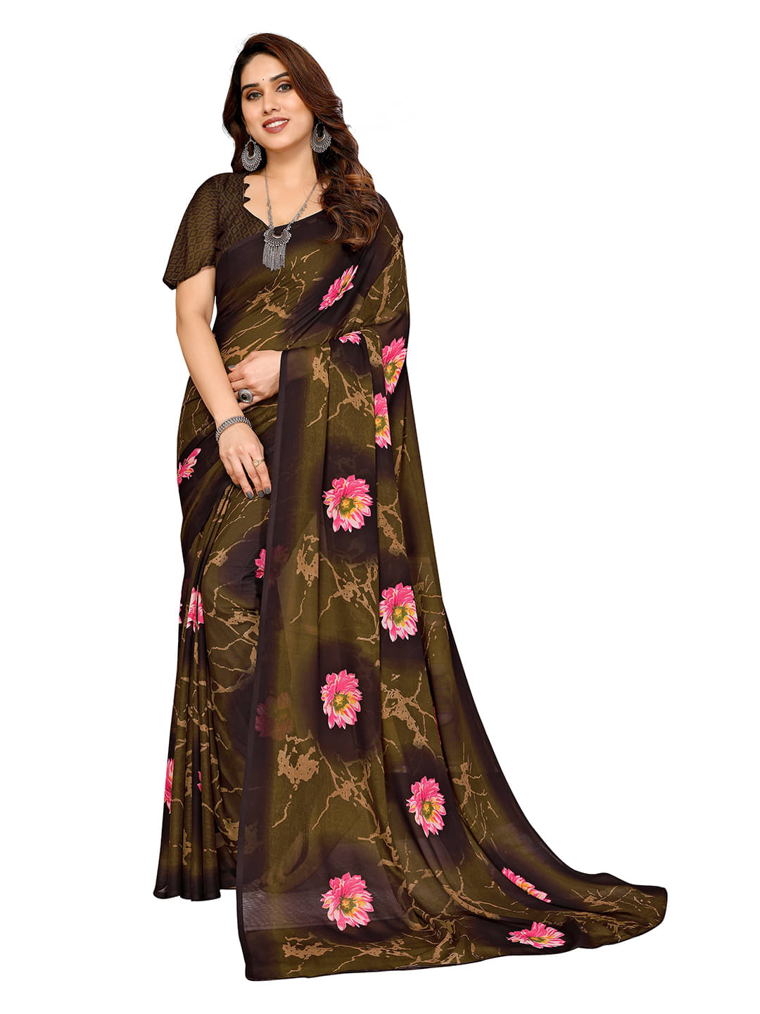 ANAND SAREES Georgette Printed Chanderi saree With Unstitched Blouse Piece ( Green ) ANAND SAREES Georgette Printed Chanderi saree With Unstitched Blouse Piece ( Green )
