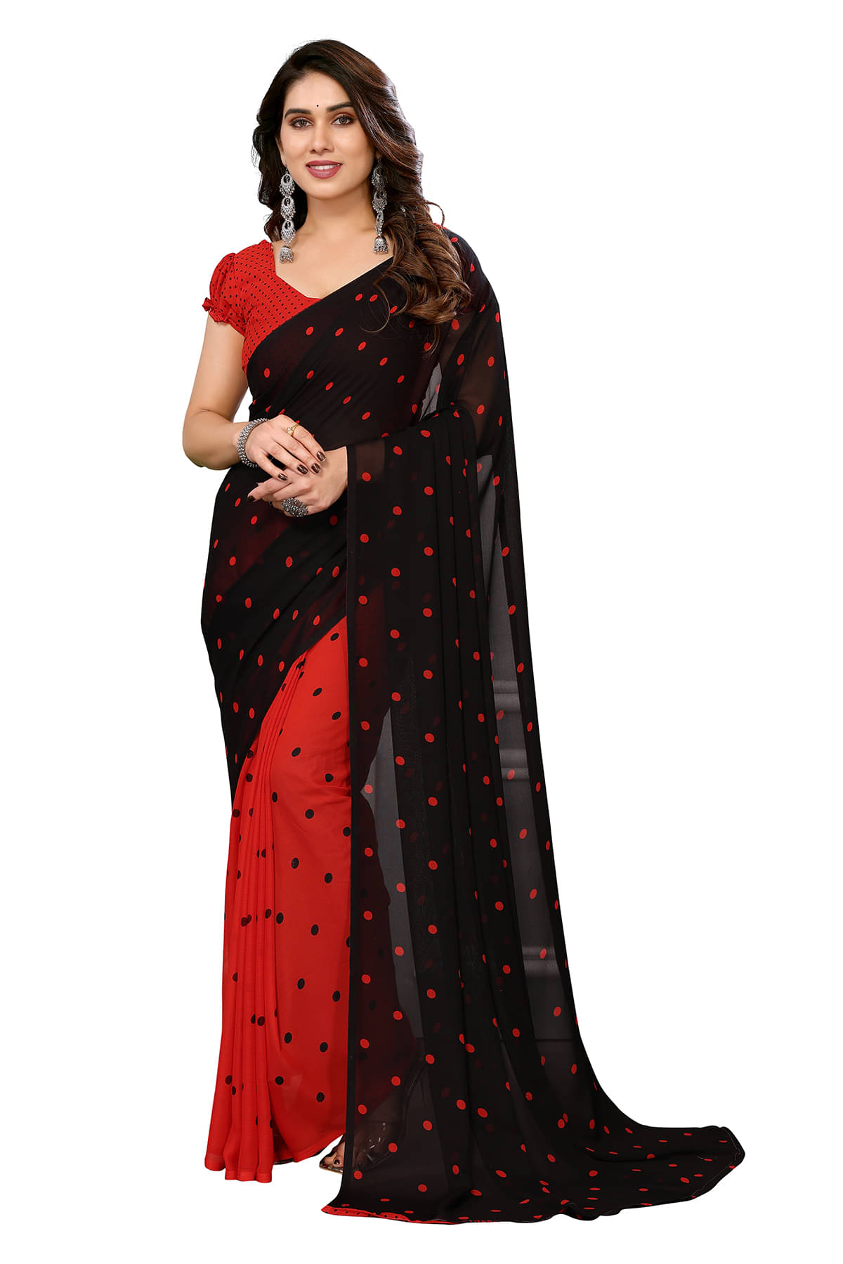 ANAND SAREES Georgette Printed Chanderi saree With Unstitched Blouse Piece ( Red ) ANAND SAREES Georgette Printed Chanderi saree With Unstitched Blouse Piece ( Red )