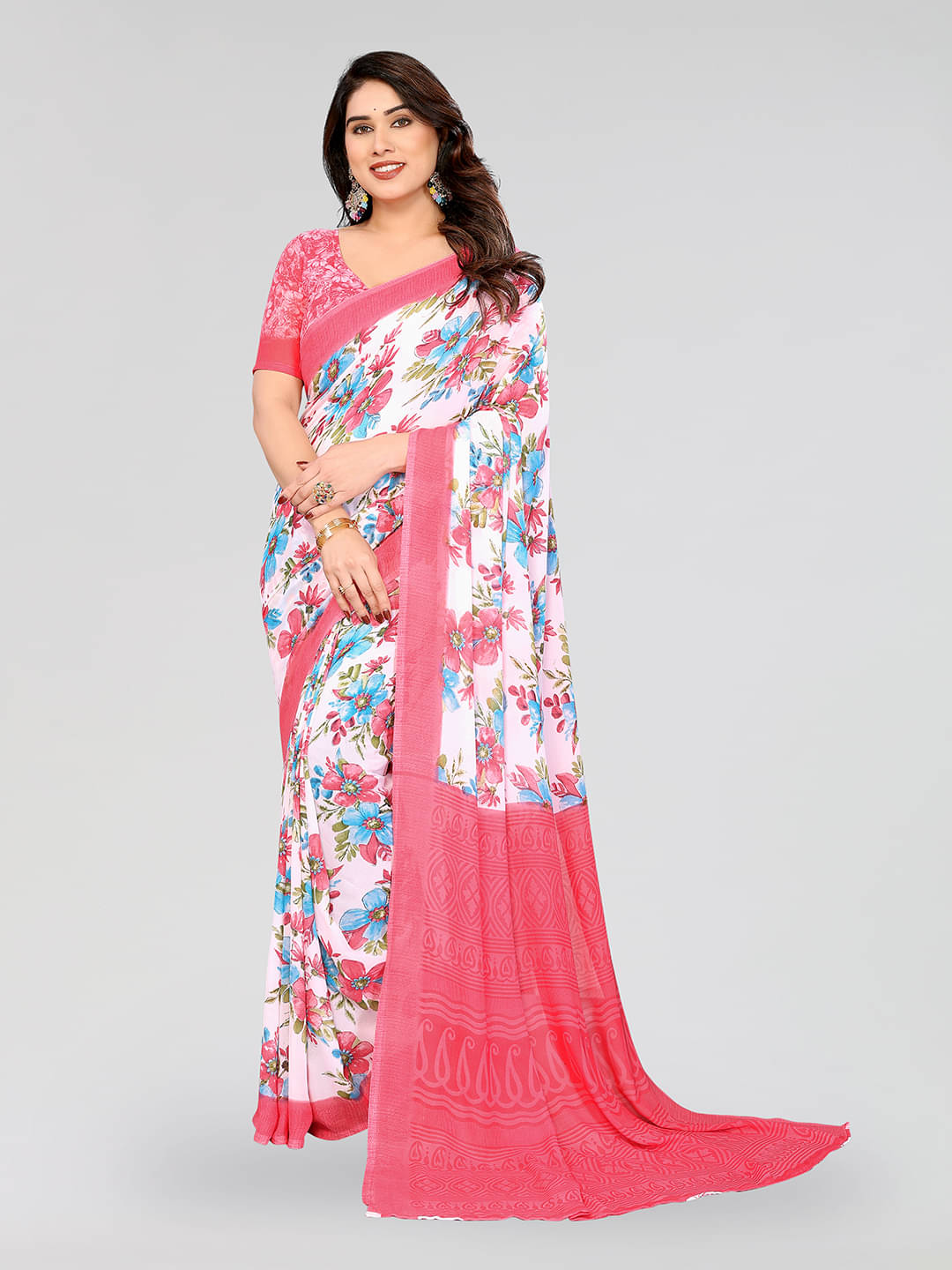 ANAND SAREES Georgette Printed Chanderi saree With Unstitched Blouse Piece ( Pink ) ANAND SAREES Georgette Printed Chanderi saree With Unstitched Blouse Piece ( Pink )