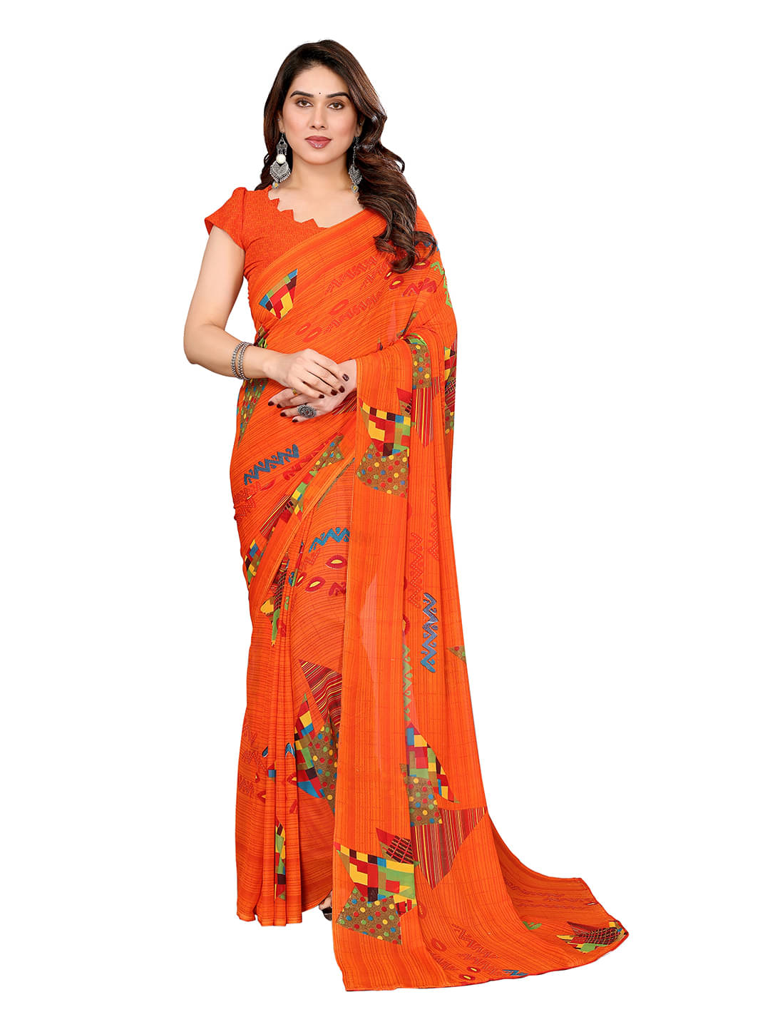 ANAND SAREES Georgette Printed Chanderi saree With Unstitched Blouse Piece ( Orange ) ANAND SAREES Georgette Printed Chanderi saree With Unstitched Blouse Piece ( Orange )
