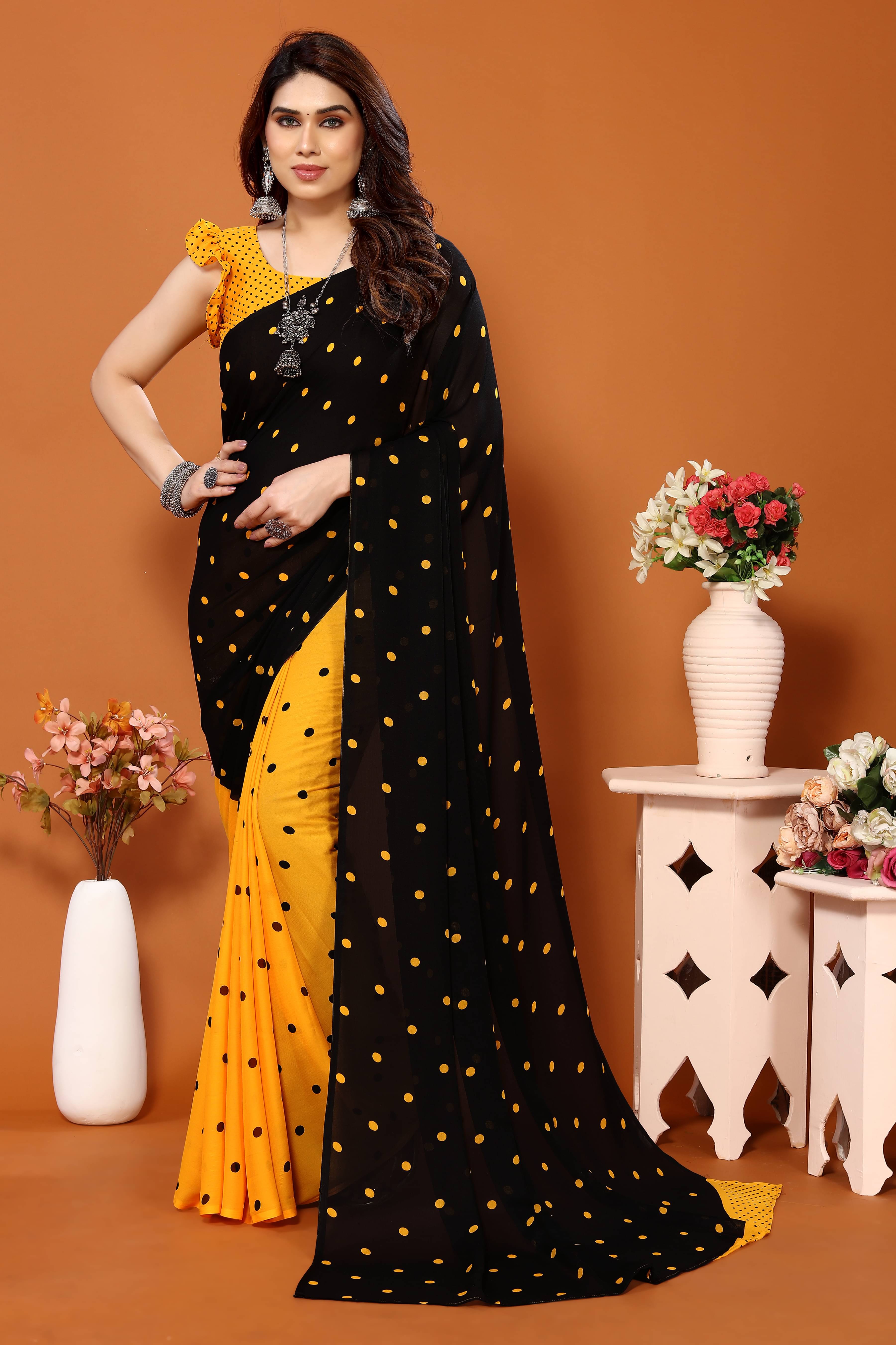ANAND SAREES Georgette Printed Chanderi saree With Unstitched Blouse Piece ( Yellow ) ANAND SAREES Georgette Printed Chanderi saree With Unstitched Blouse Piece ( Yellow )