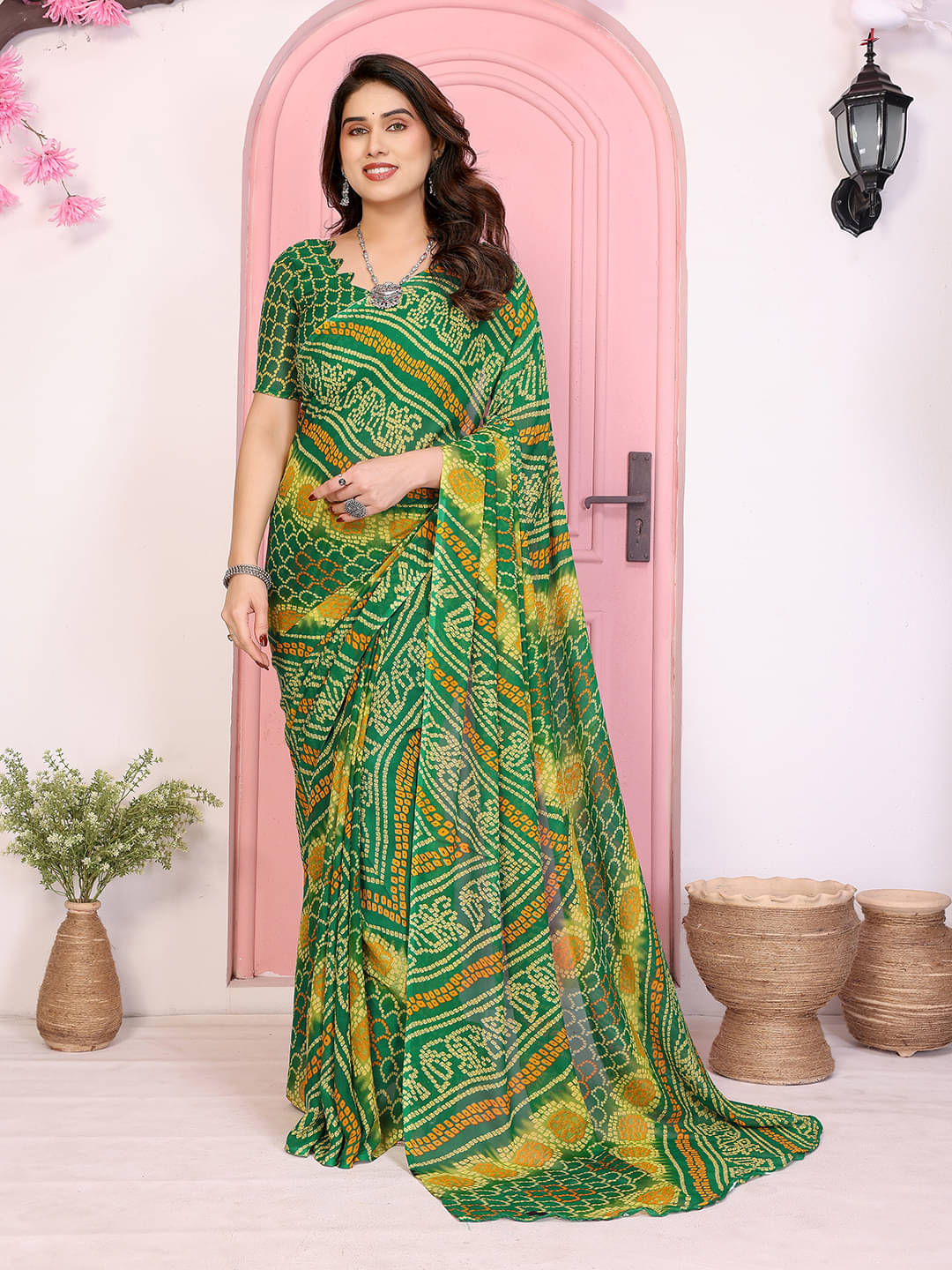 ANAND SAREES Georgette Printed Chanderi saree With Unstitched Blouse Piece ( Green ) ANAND SAREES Georgette Printed Chanderi saree With Unstitched Blouse Piece ( Green )
