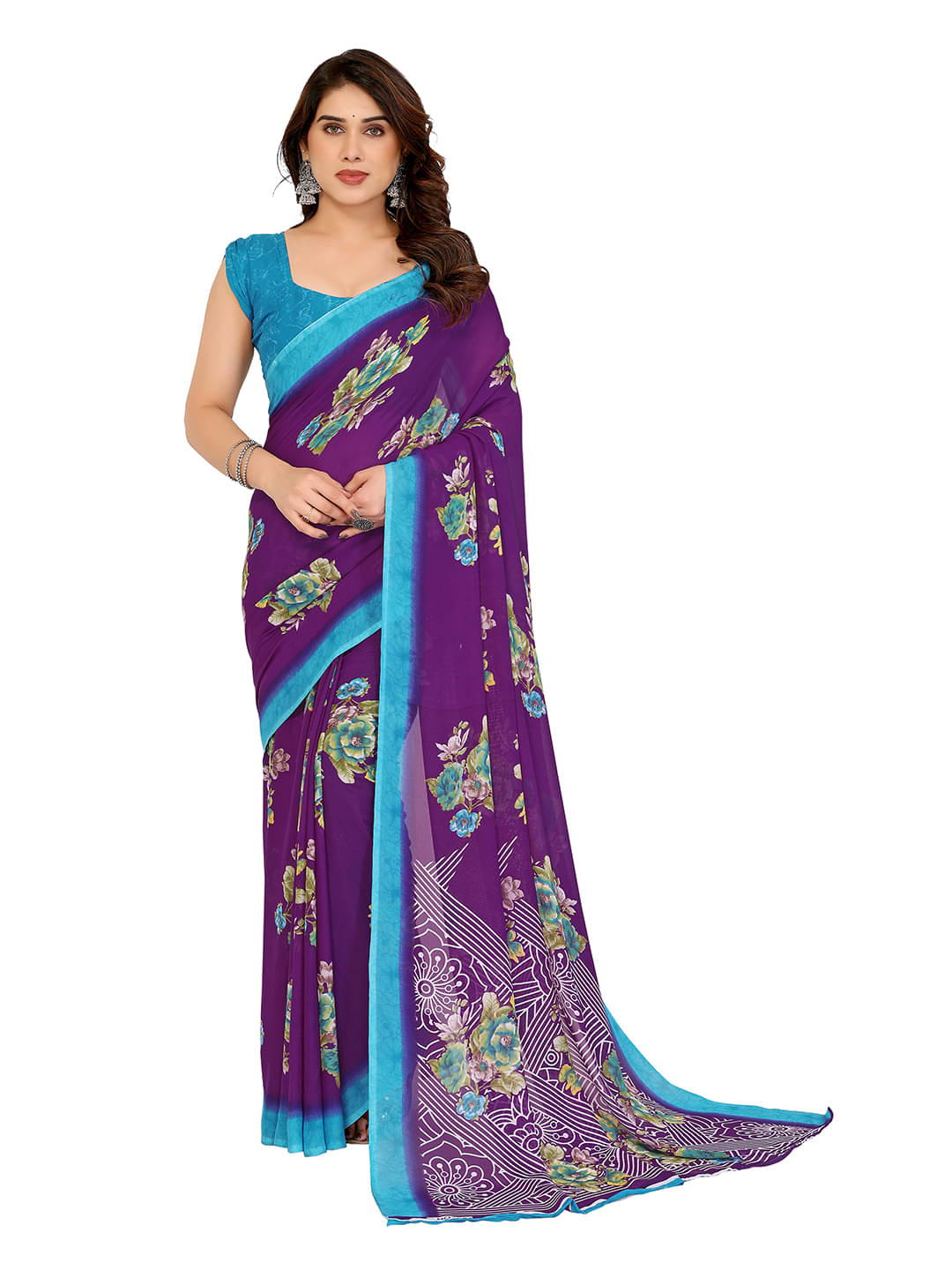 ANAND SAREES Georgette Printed Chanderi saree With Unstitched Blouse Piece ( Purple ) ANAND SAREES Georgette Printed Chanderi saree With Unstitched Blouse Piece ( Purple )