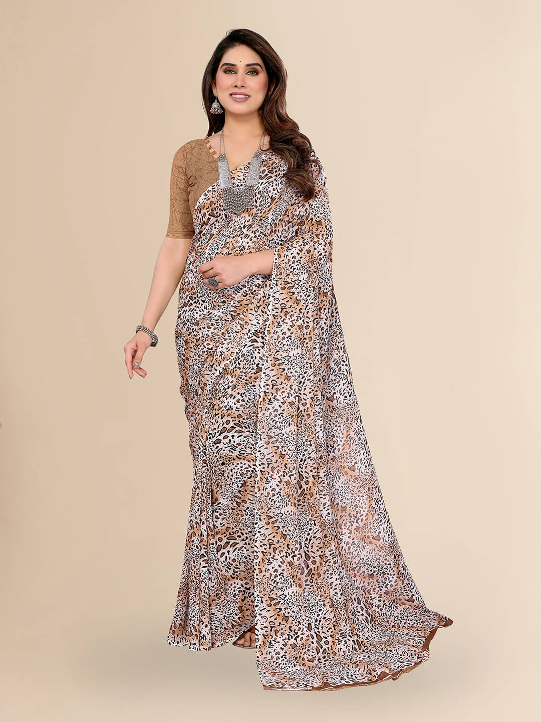 ANAND SAREES Georgette Printed Chanderi saree With Unstitched Blouse Piece ( Brown ) ANAND SAREES Georgette Printed Chanderi saree With Unstitched Blouse Piece ( Brown )