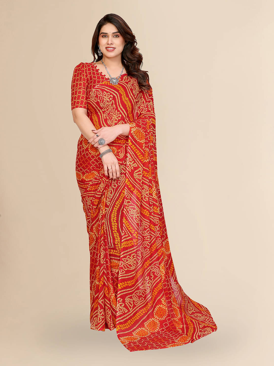     			ANAND SAREES Georgette Printed Chanderi saree With Unstitched Blouse Piece ( Red )