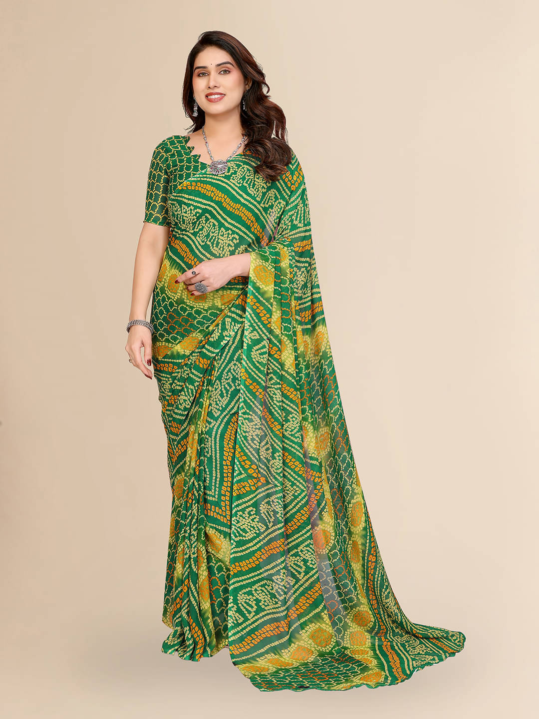     			ANAND SAREES Georgette Printed Chanderi saree With Unstitched Blouse Piece ( Green )