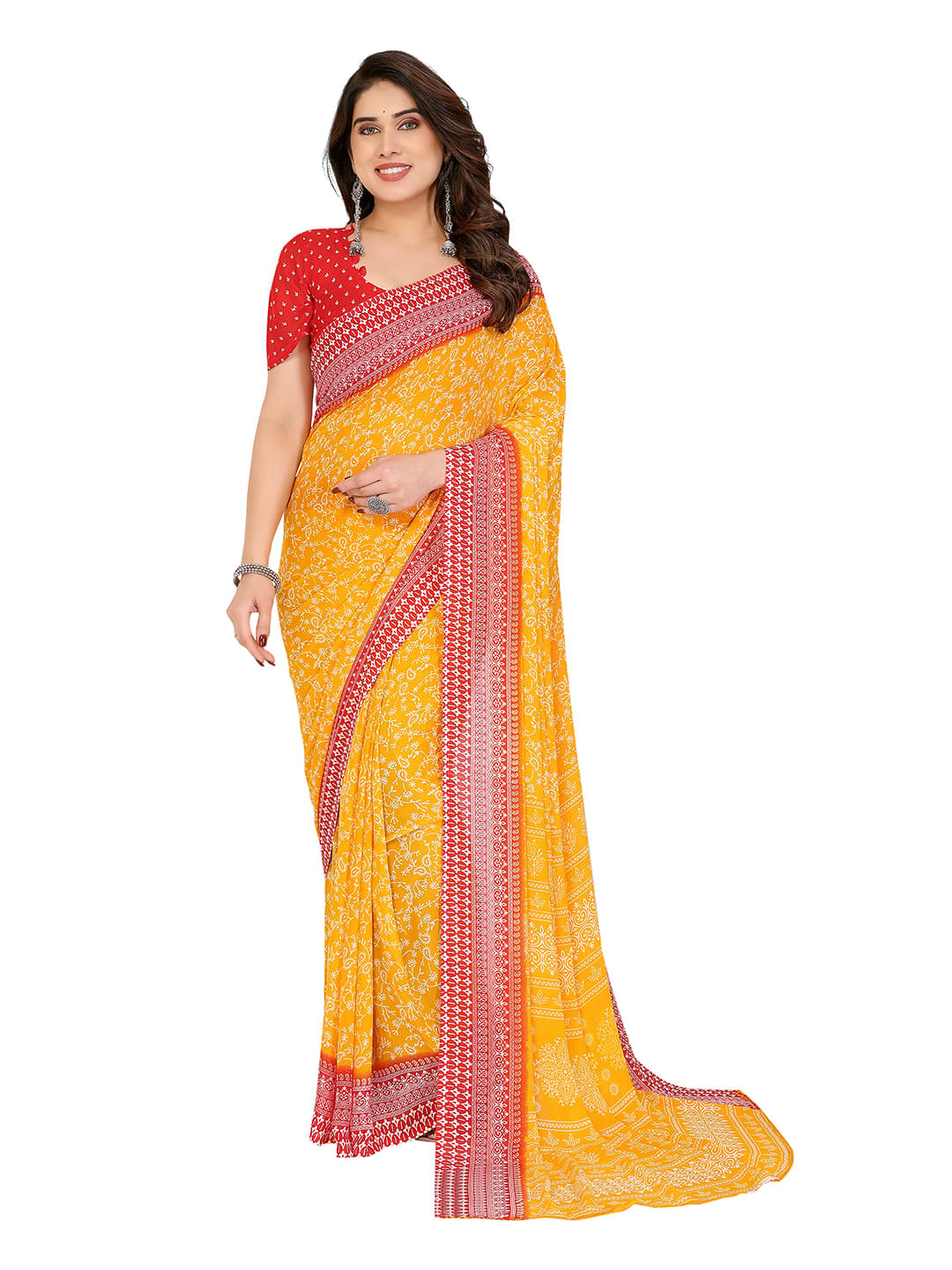 ANAND SAREES Georgette Printed Chanderi saree With Unstitched Blouse Piece ( Yellow ) ANAND SAREES Georgette Printed Chanderi saree With Unstitched Blouse Piece ( Yellow )