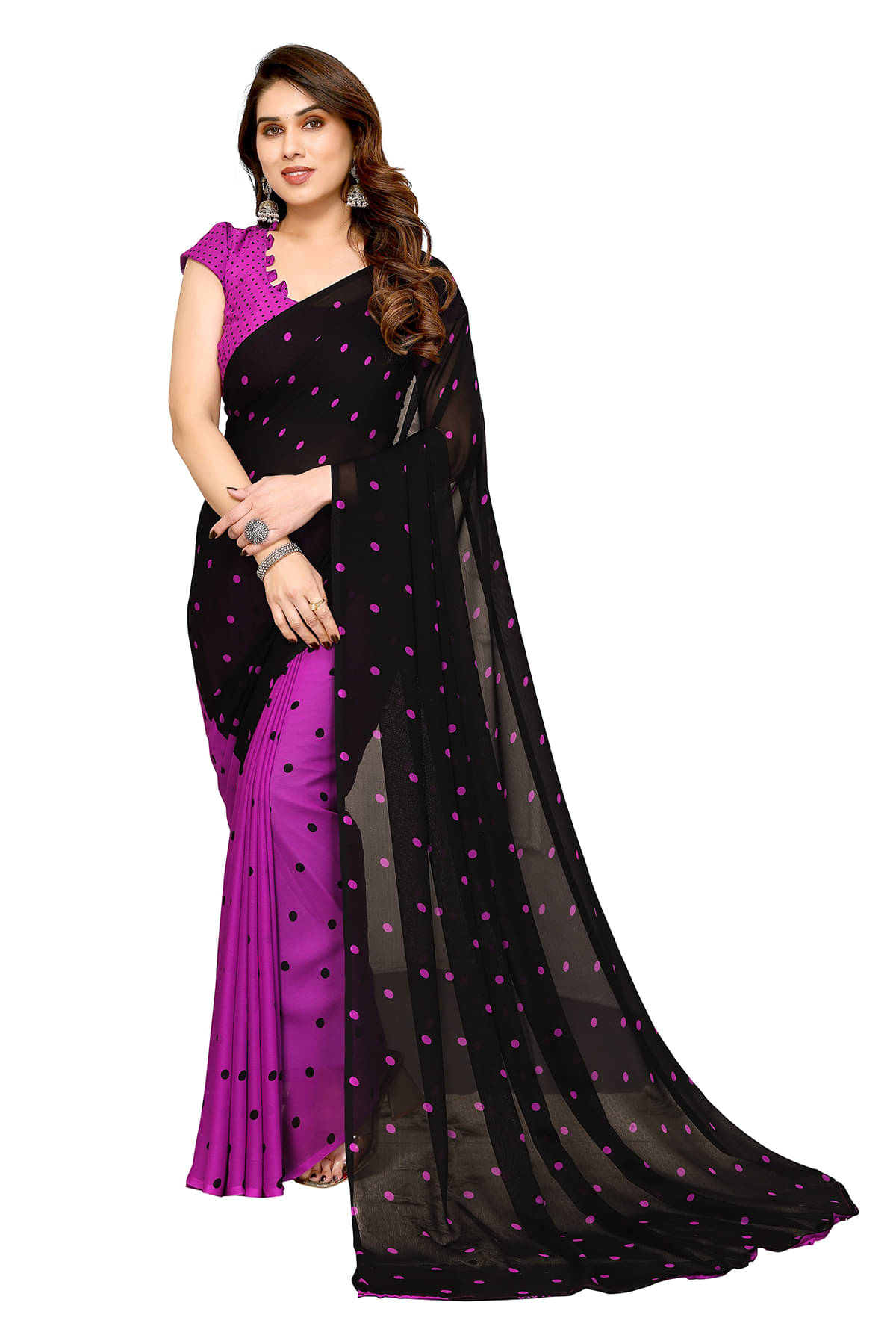 ANAND SAREES Georgette Printed Chanderi saree With Unstitched Blouse Piece ( Purple ) ANAND SAREES Georgette Printed Chanderi saree With Unstitched Blouse Piece ( Purple )