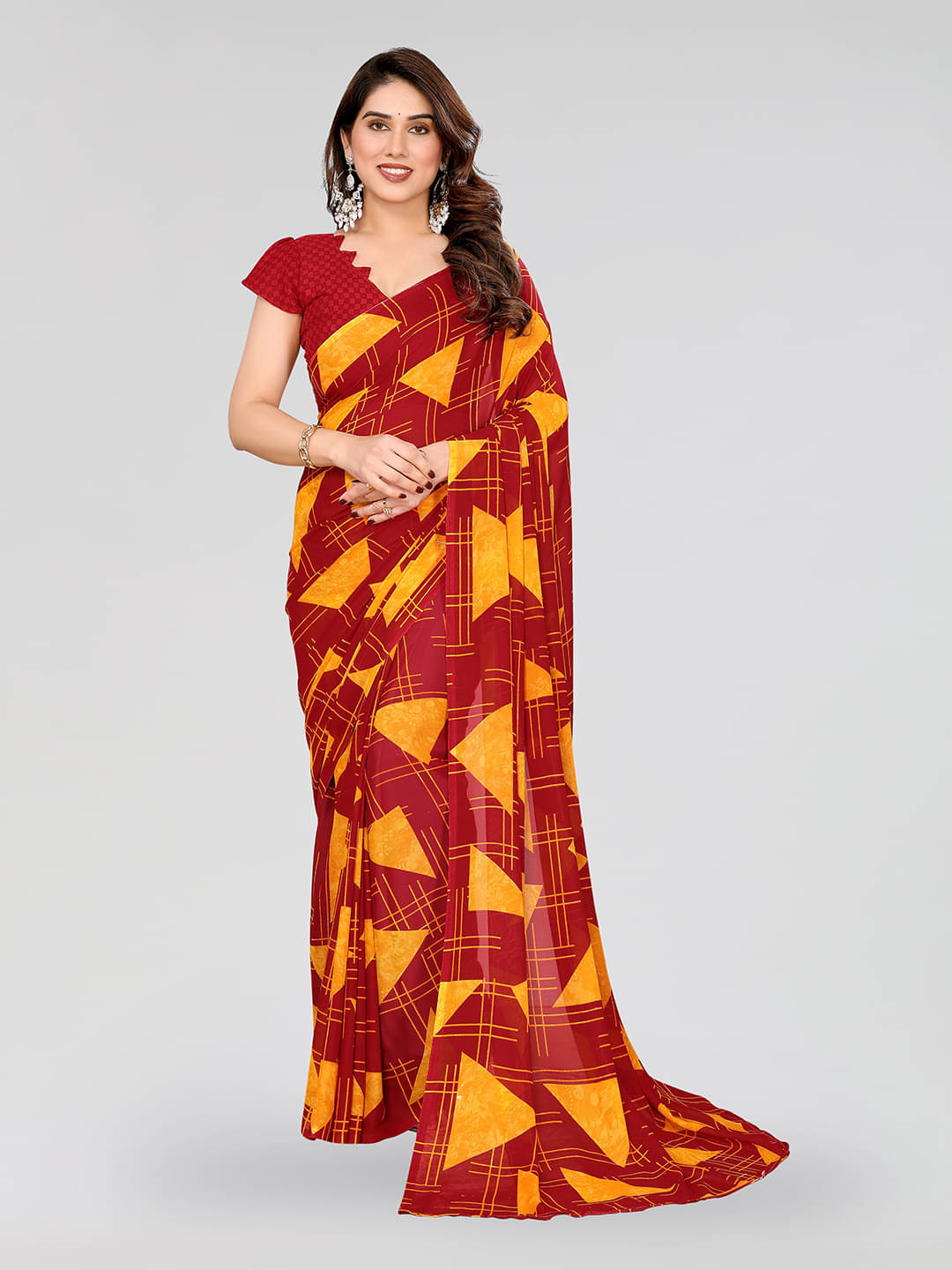 ANAND SAREES Georgette Printed Chanderi saree With Unstitched Blouse Piece ( Maroon ) ANAND SAREES Georgette Printed Chanderi saree With Unstitched Blouse Piece ( Maroon )