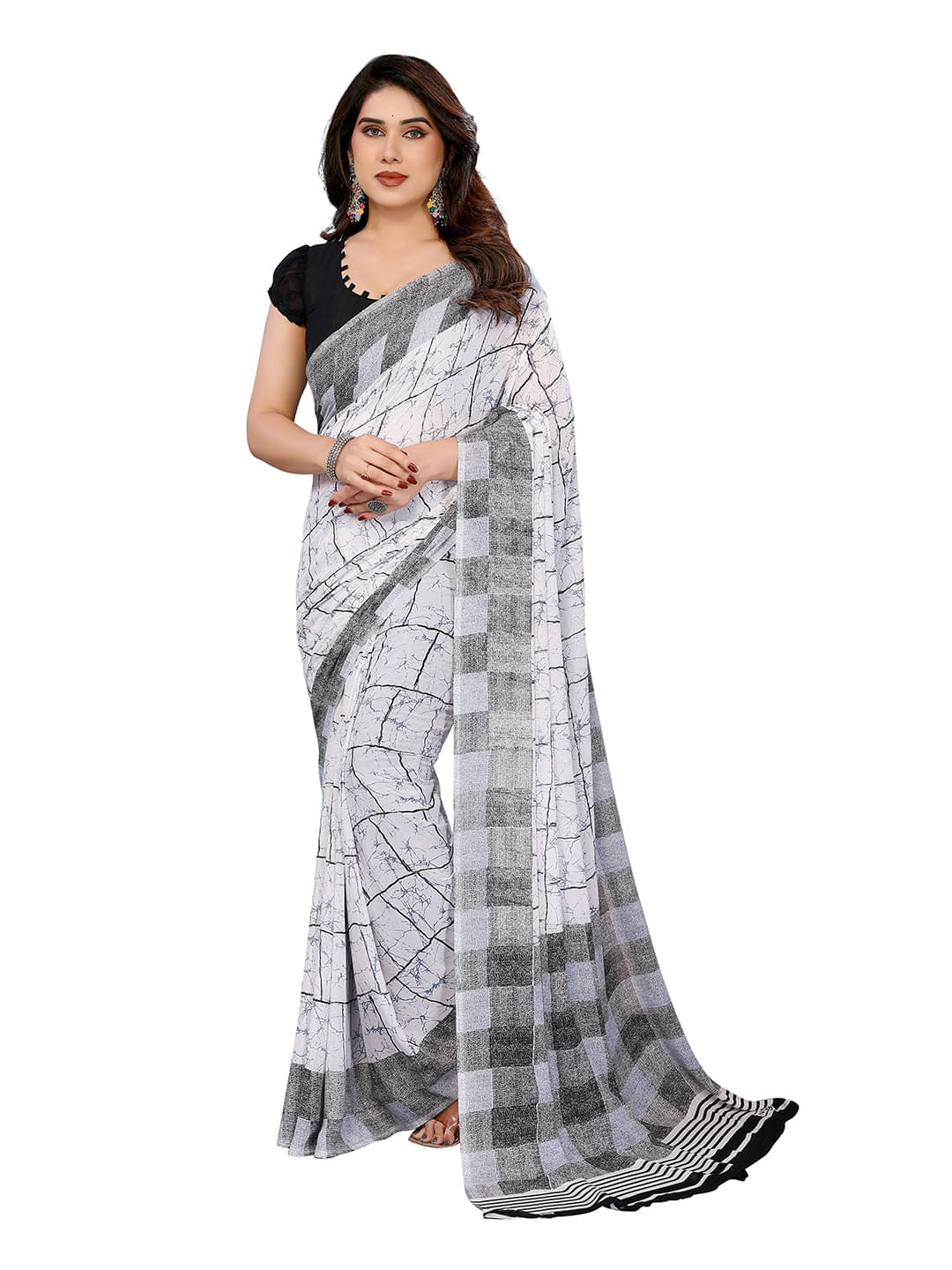 ANAND SAREES Georgette Printed Chanderi saree With Unstitched Blouse Piece ( Black ) ANAND SAREES Georgette Printed Chanderi saree With Unstitched Blouse Piece ( Black )