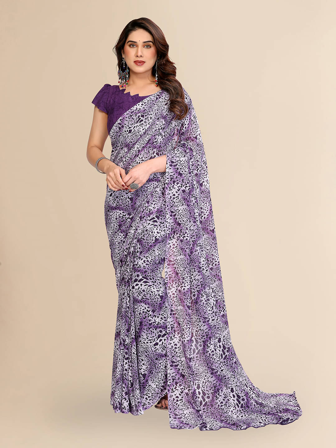     			ANAND SAREES Georgette Printed Chanderi saree With Unstitched Blouse Piece ( Purple )