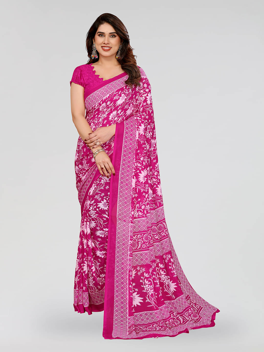 ANAND SAREES Georgette Printed Chanderi saree With Unstitched Blouse Piece ( Pink ) ANAND SAREES Georgette Printed Chanderi saree With Unstitched Blouse Piece ( Pink )