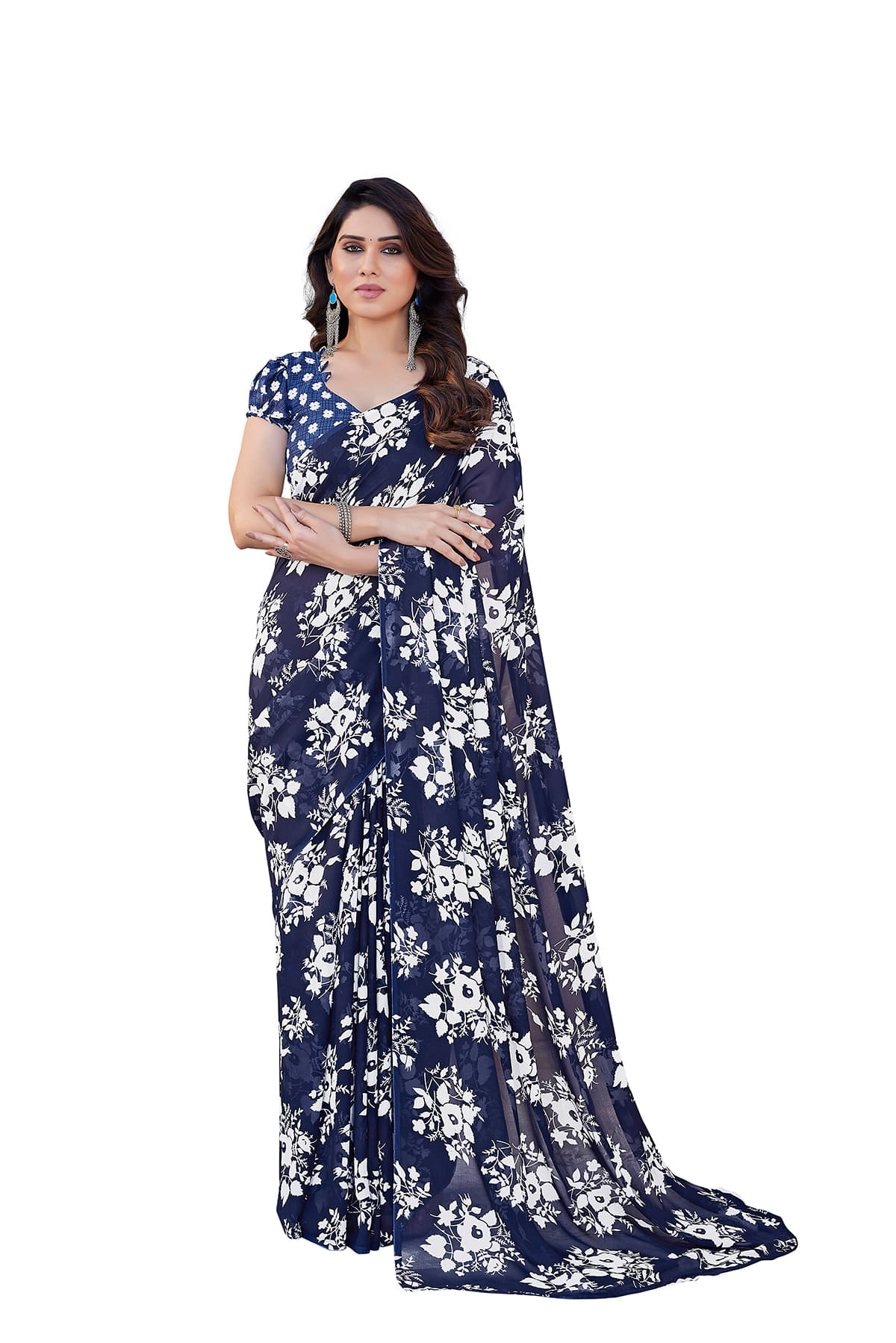 ANAND SAREES Georgette Printed Chanderi saree With Unstitched Blouse Piece ( Blue ) ANAND SAREES Georgette Printed Chanderi saree With Unstitched Blouse Piece ( Blue )