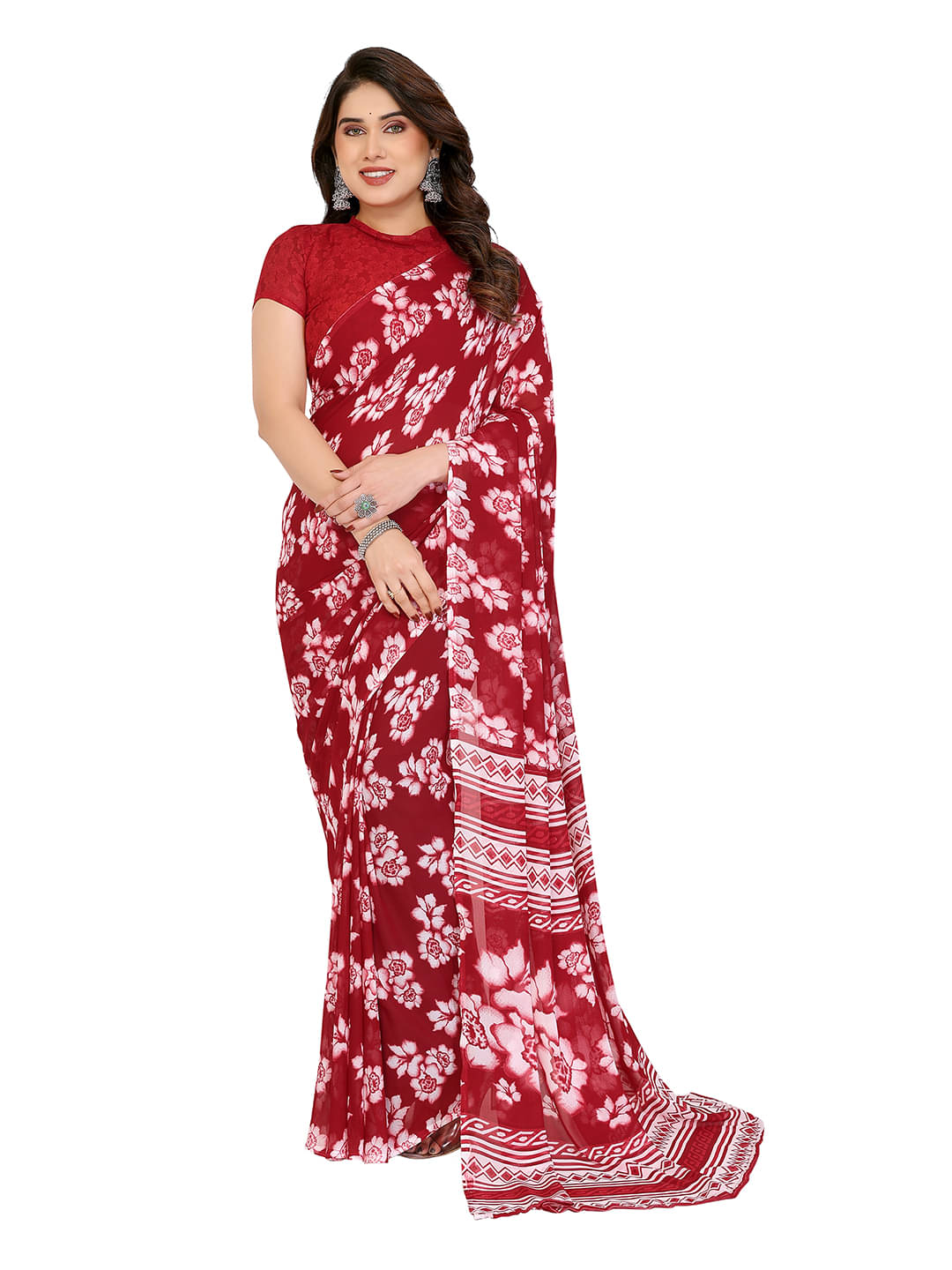 ANAND SAREES Georgette Printed Chanderi saree With Unstitched Blouse Piece ( Maroon ) ANAND SAREES Georgette Printed Chanderi saree With Unstitched Blouse Piece ( Maroon )