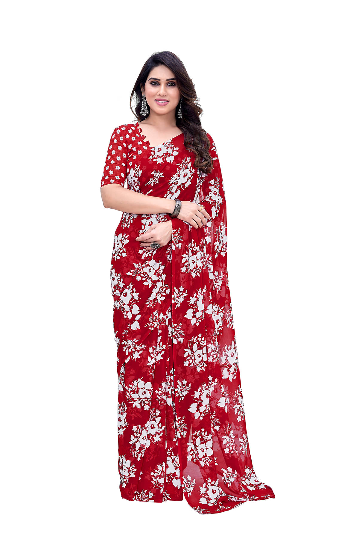 ANAND SAREES Georgette Printed Chanderi saree With Unstitched Blouse Piece ( Red ) ANAND SAREES Georgette Printed Chanderi saree With Unstitched Blouse Piece ( Red )