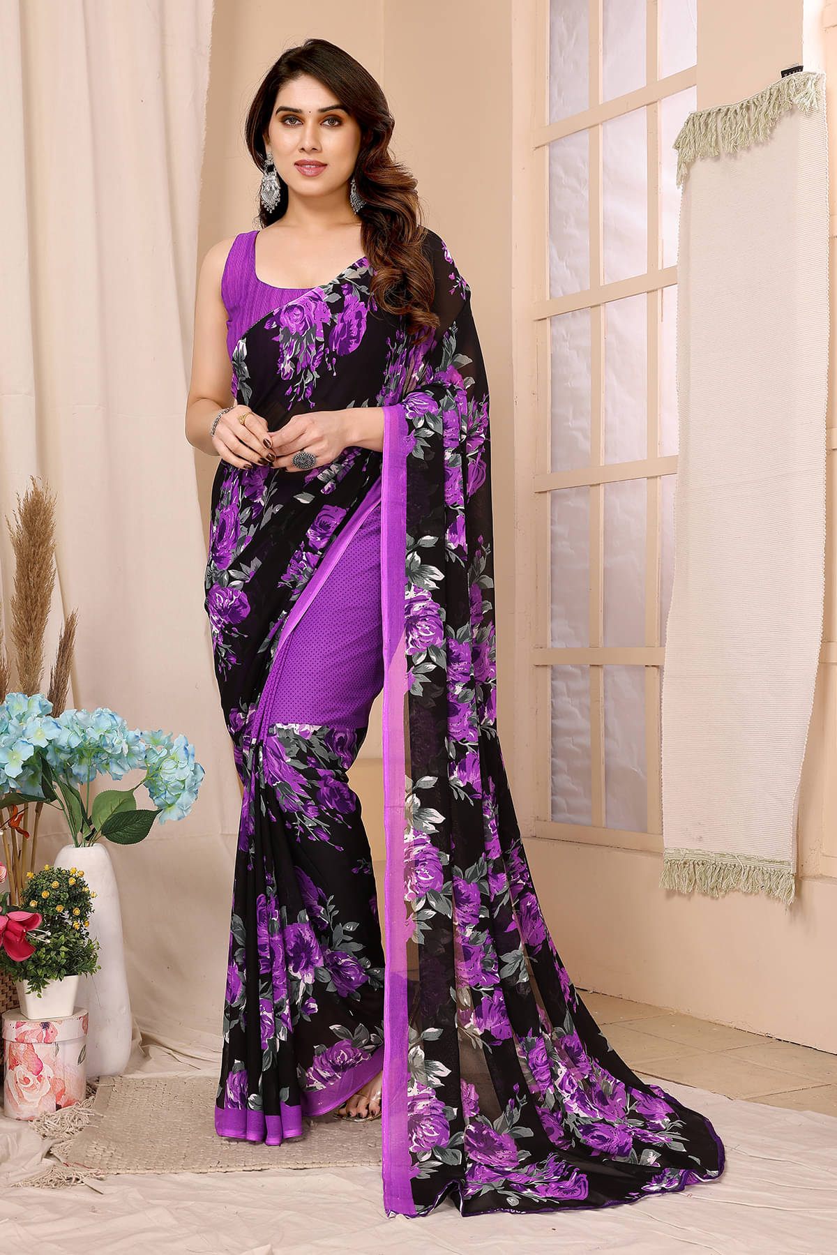 ANAND SAREES Georgette Printed Chanderi saree With Unstitched Blouse Piece ( Purple ) ANAND SAREES Georgette Printed Chanderi saree With Unstitched Blouse Piece ( Purple )
