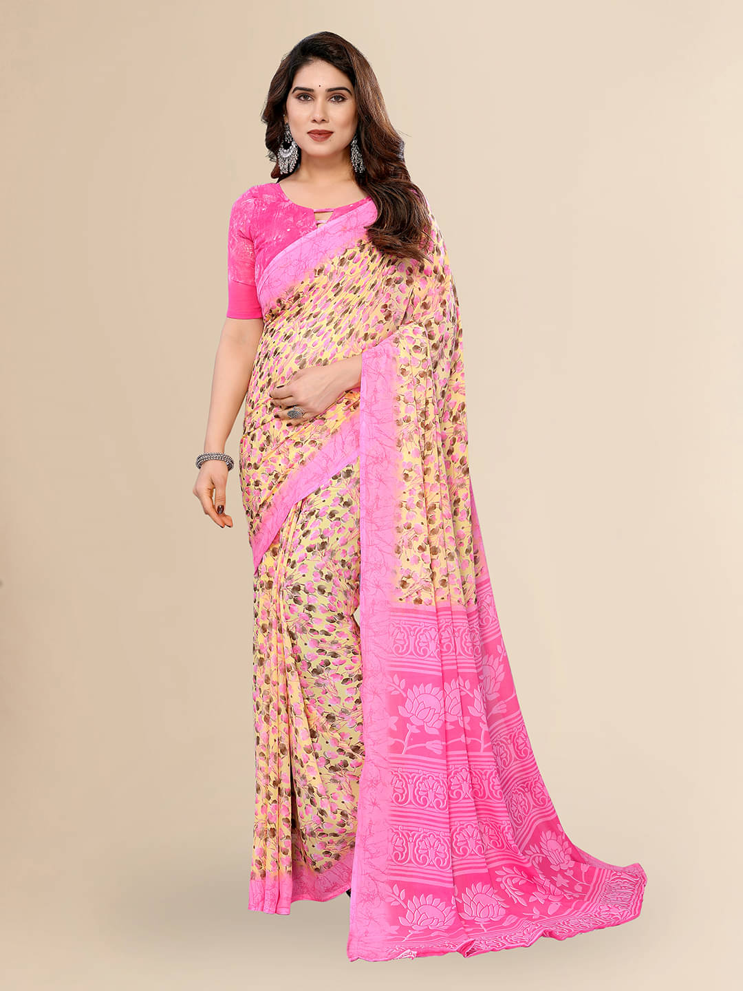 ANAND SAREES Georgette Printed Chanderi saree With Unstitched Blouse Piece ( Pink ) ANAND SAREES Georgette Printed Chanderi saree With Unstitched Blouse Piece ( Pink )