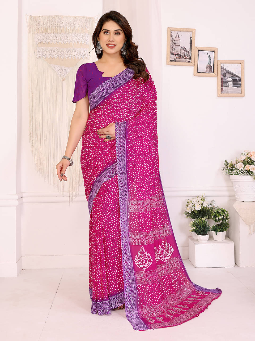 ANAND SAREES Georgette Printed Chanderi saree With Unstitched Blouse Piece ( Pink ) ANAND SAREES Georgette Printed Chanderi saree With Unstitched Blouse Piece ( Pink )