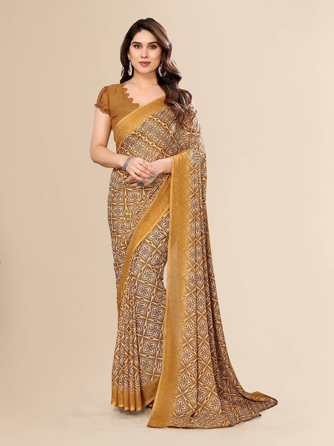 ANAND SAREES Georgette Printed Chanderi saree With Unstitched Blouse Piece ( Yellow ) ANAND SAREES Georgette Printed Chanderi saree With Unstitched Blouse Piece ( Yellow )