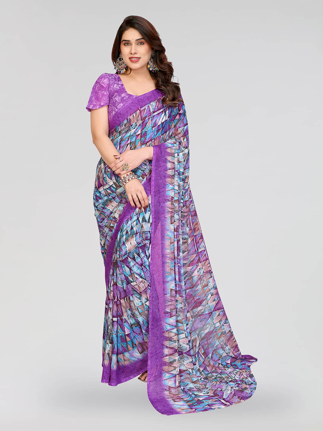     			ANAND SAREES Georgette Printed Chanderi saree With Unstitched Blouse Piece ( Purple )