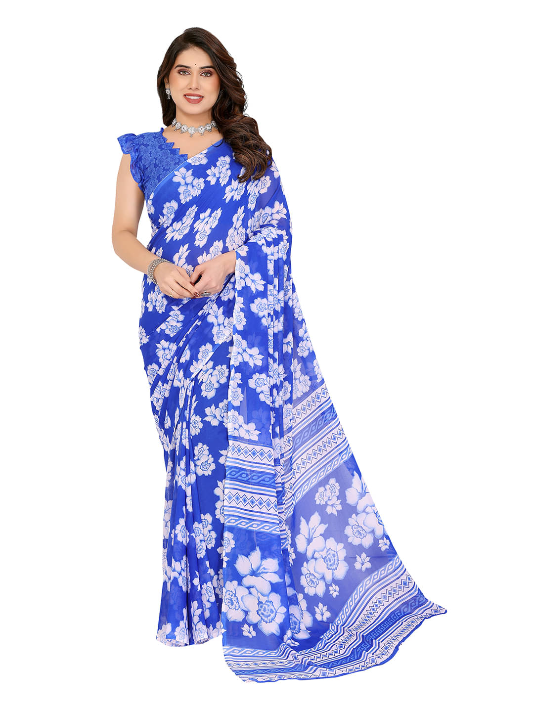 ANAND SAREES Georgette Printed Chanderi saree With Unstitched Blouse Piece ( Blue ) ANAND SAREES Georgette Printed Chanderi saree With Unstitched Blouse Piece ( Blue )
