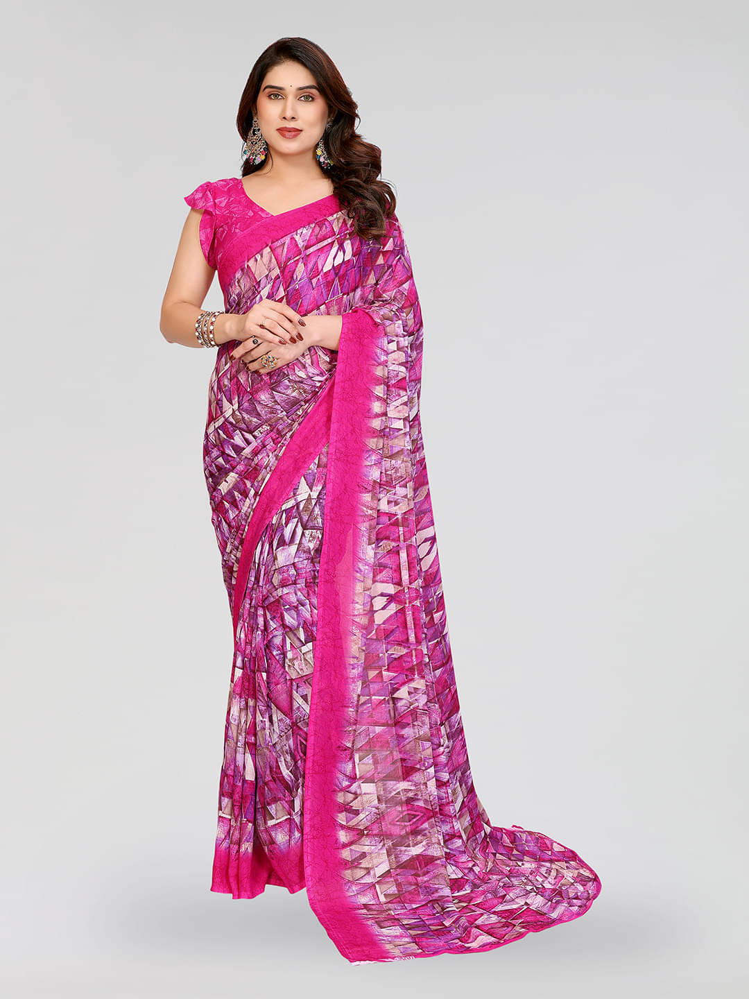 ANAND SAREES Georgette Printed Chanderi saree With Unstitched Blouse Piece ( Pink ) ANAND SAREES Georgette Printed Chanderi saree With Unstitched Blouse Piece ( Pink )