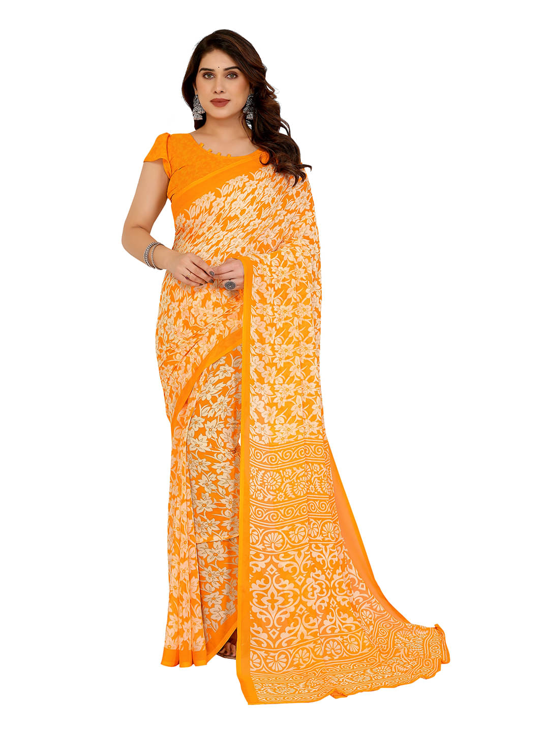ANAND SAREES Georgette Printed Chanderi saree With Unstitched Blouse Piece ( Yellow ) ANAND SAREES Georgette Printed Chanderi saree With Unstitched Blouse Piece ( Yellow )