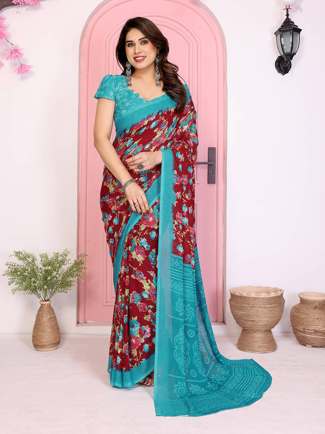 ANAND SAREES Georgette Printed Chanderi saree With Unstitched Blouse Piece ( Maroon ) ANAND SAREES Georgette Printed Chanderi saree With Unstitched Blouse Piece ( Maroon )