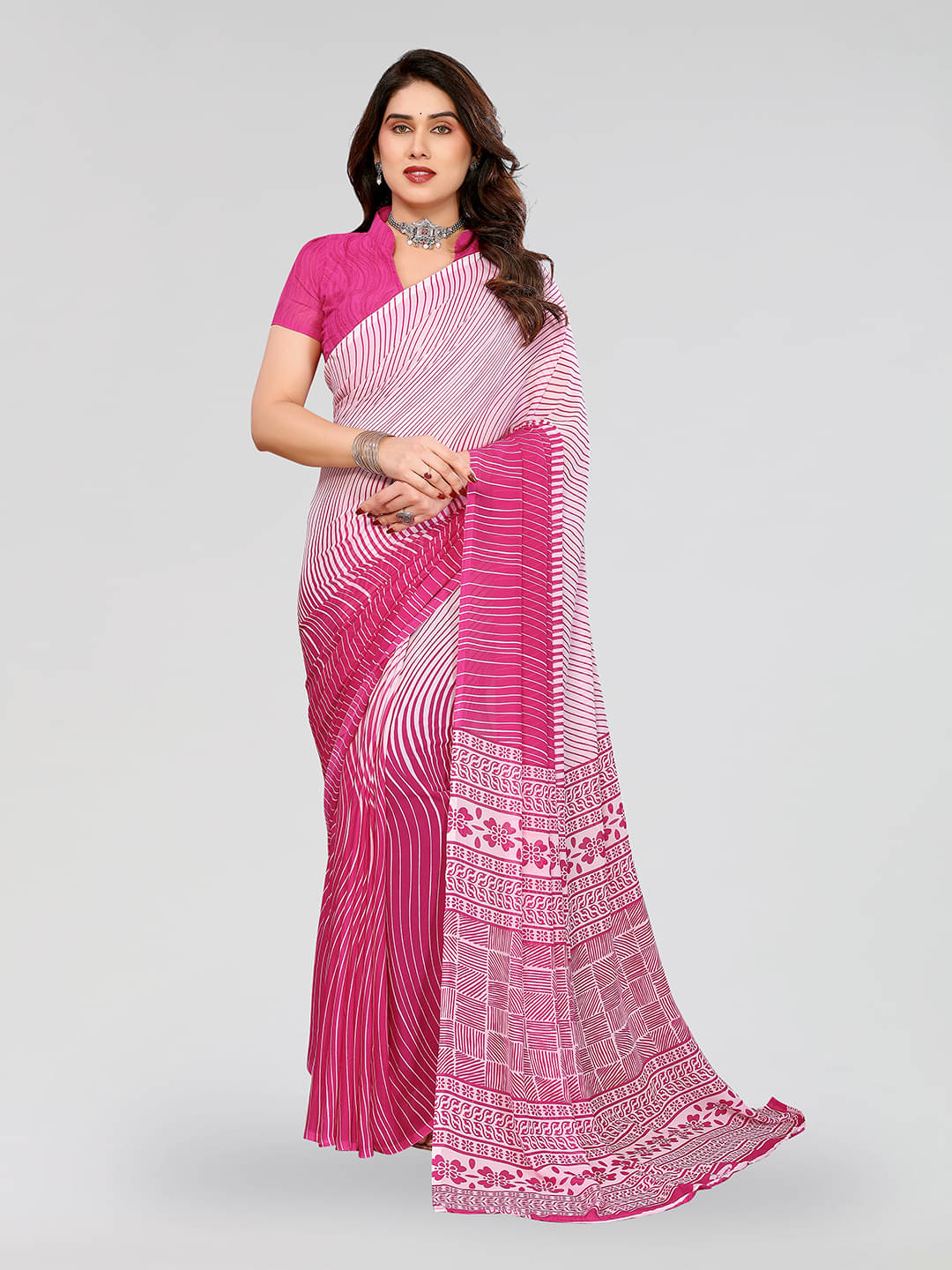     			ANAND SAREES Georgette Printed Leheriya Saree With Unstitched Blouse Piece ( Pink )