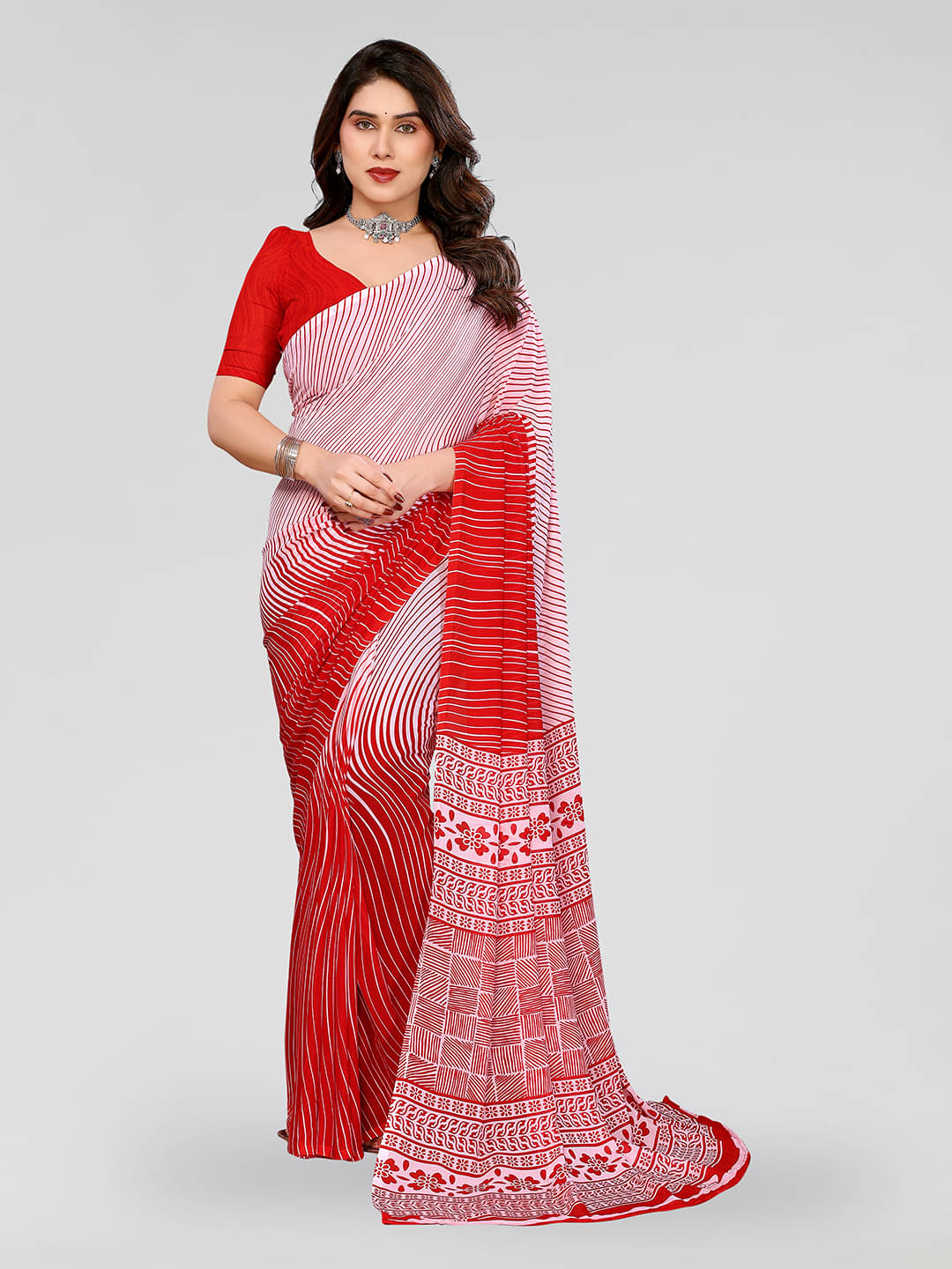 ANAND SAREES Georgette Printed Leheriya Saree With Unstitched Blouse Piece ( Red ) ANAND SAREES Georgette Printed Leheriya Saree With Unstitched Blouse Piece ( Red )