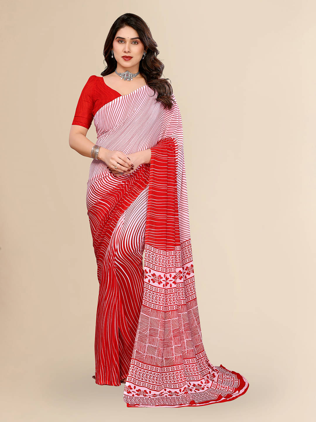     			ANAND SAREES Georgette Printed Leheriya Saree With Unstitched Blouse Piece ( Red )