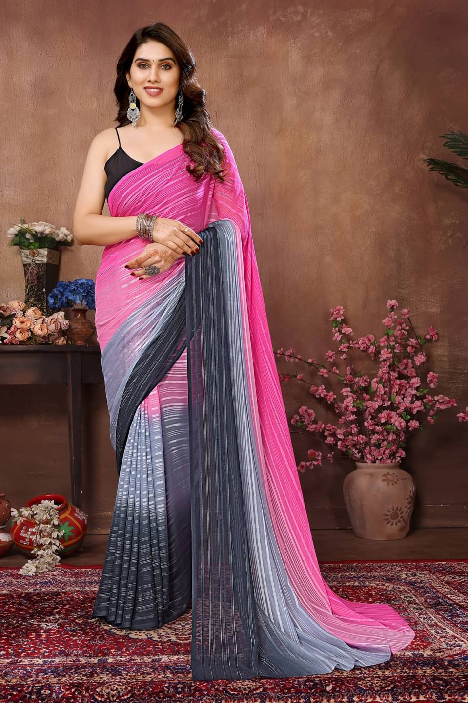     			ANAND SAREES Satin Embellished Chanderi saree With Unstitched Blouse Piece ( Pink )