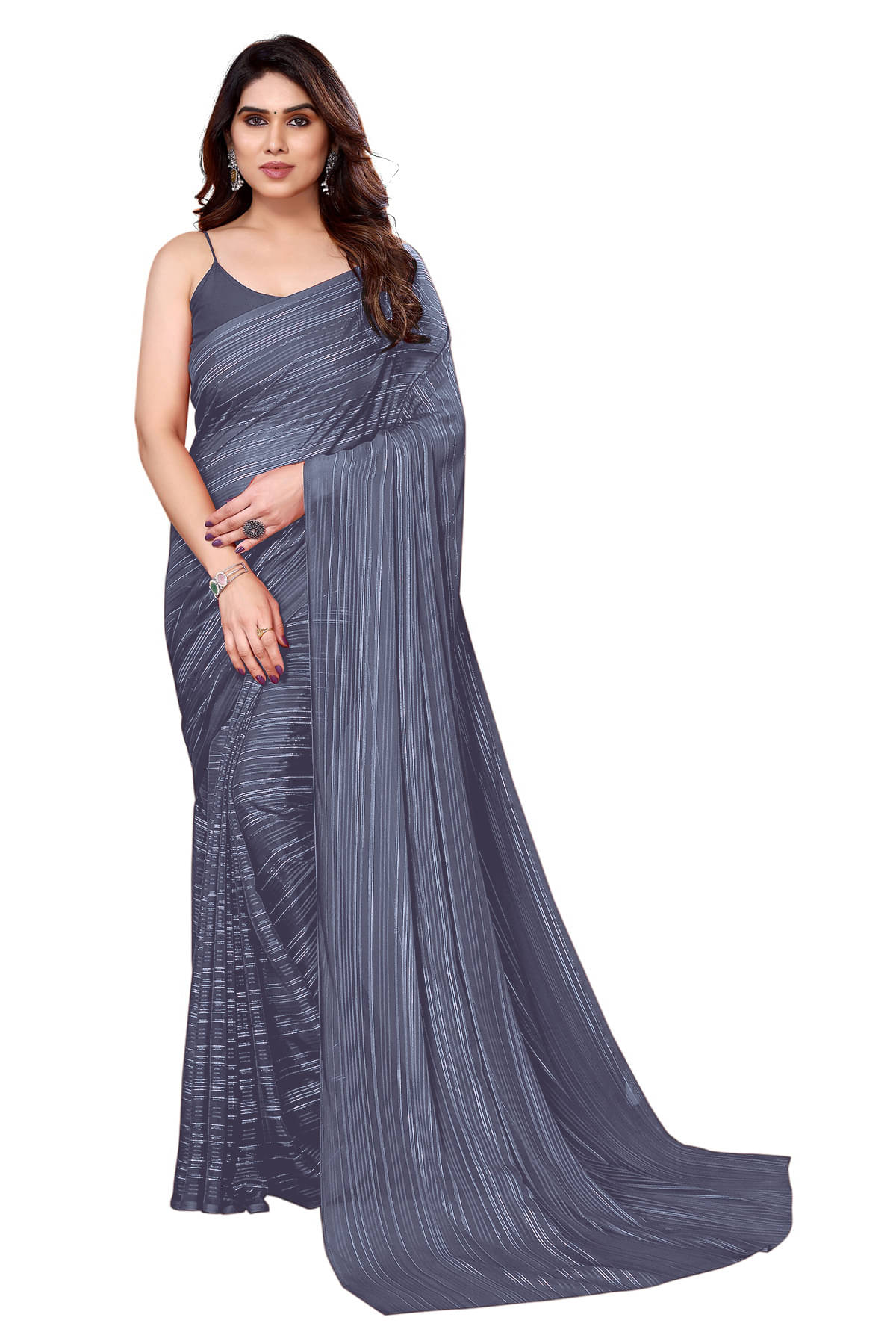 ANAND SAREES Satin Embellished Chanderi saree With Unstitched Blouse Piece ( Grey ) ANAND SAREES Satin Embellished Chanderi saree With Unstitched Blouse Piece ( Grey )