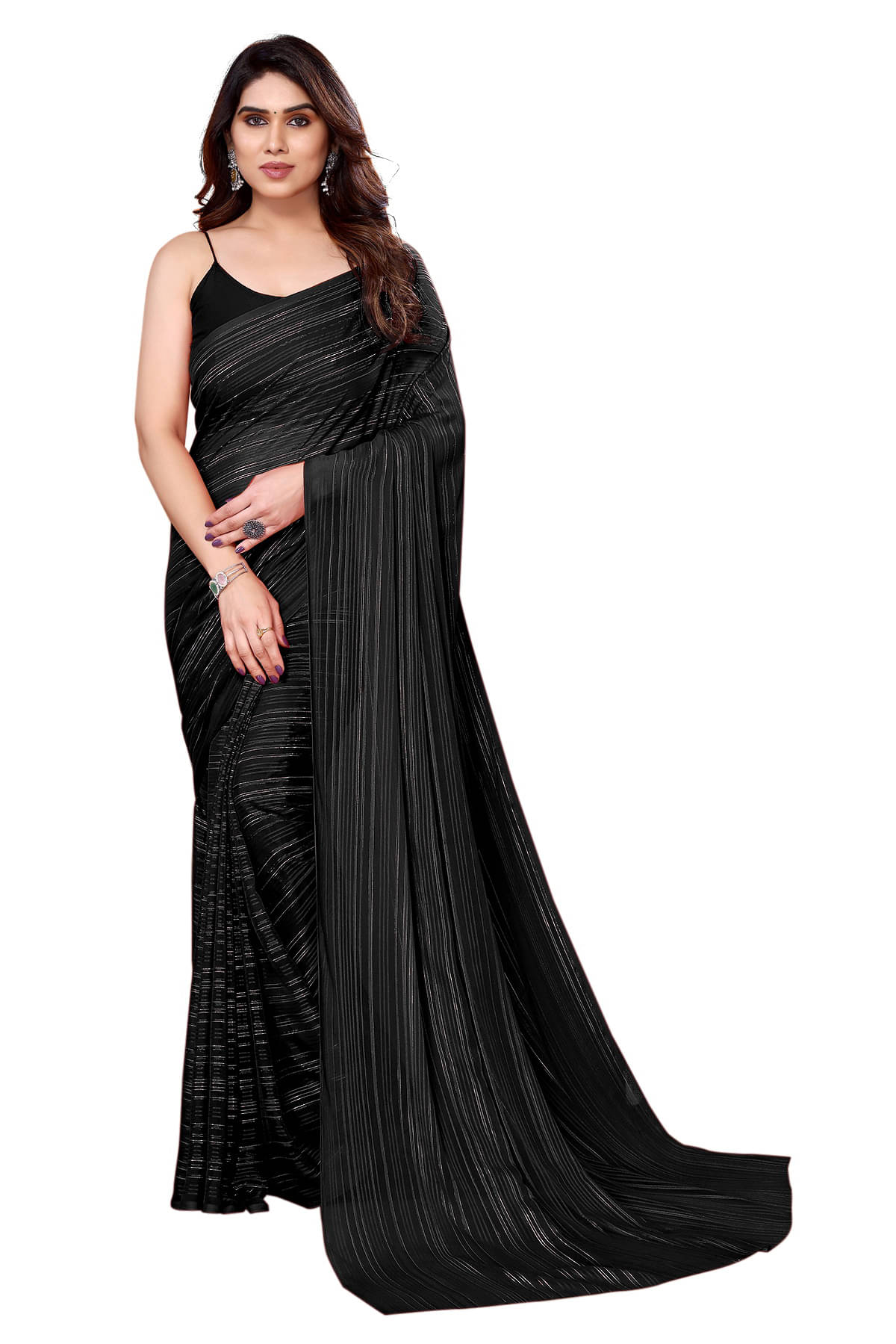 ANAND SAREES Satin Embellished Chanderi saree With Unstitched Blouse Piece ( Black ) ANAND SAREES Satin Embellished Chanderi saree With Unstitched Blouse Piece ( Black )