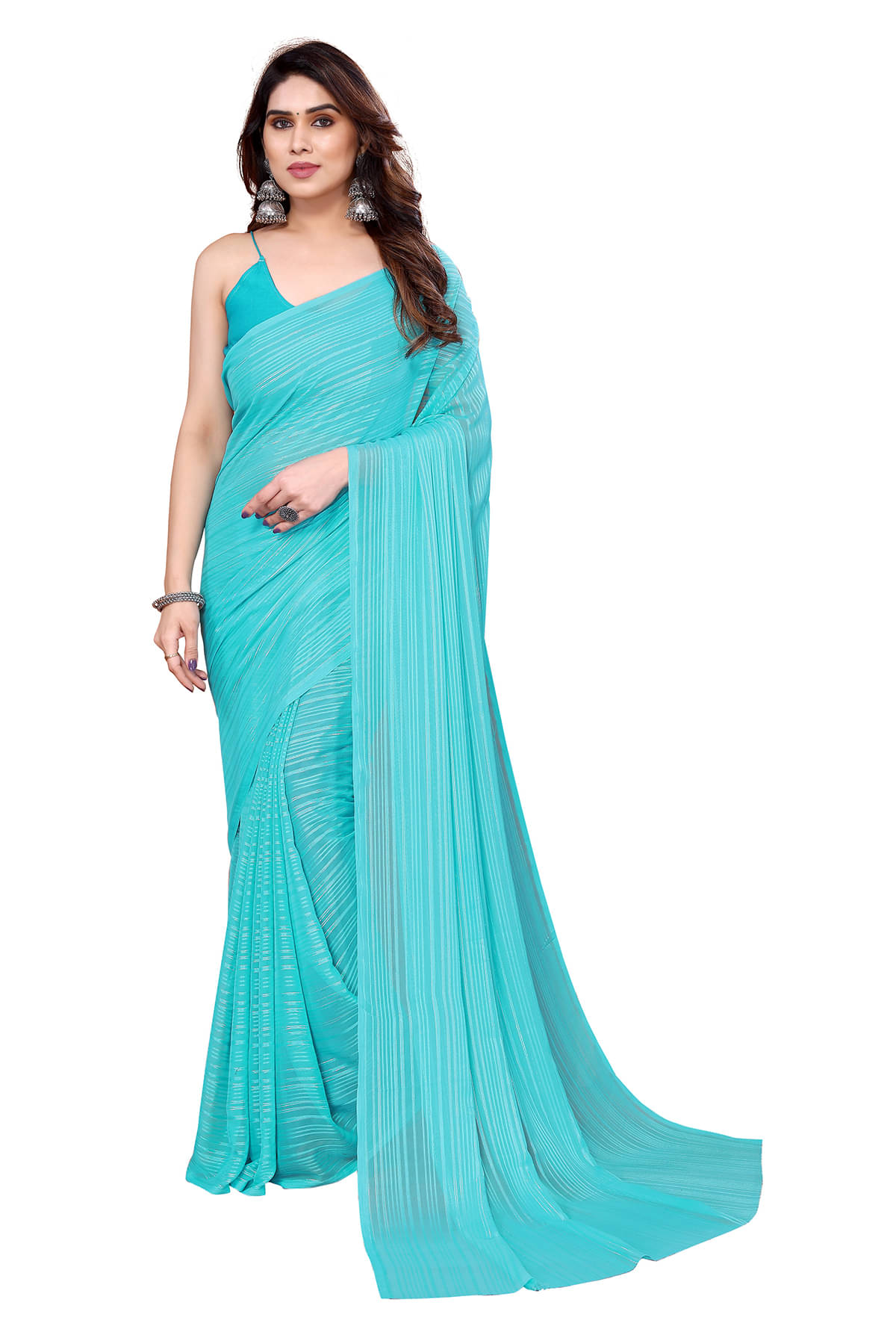 ANAND SAREES Satin Embellished Chanderi saree With Unstitched Blouse Piece ( Aqua Blue ) ANAND SAREES Satin Embellished Chanderi saree With Unstitched Blouse Piece ( Aqua Blue )