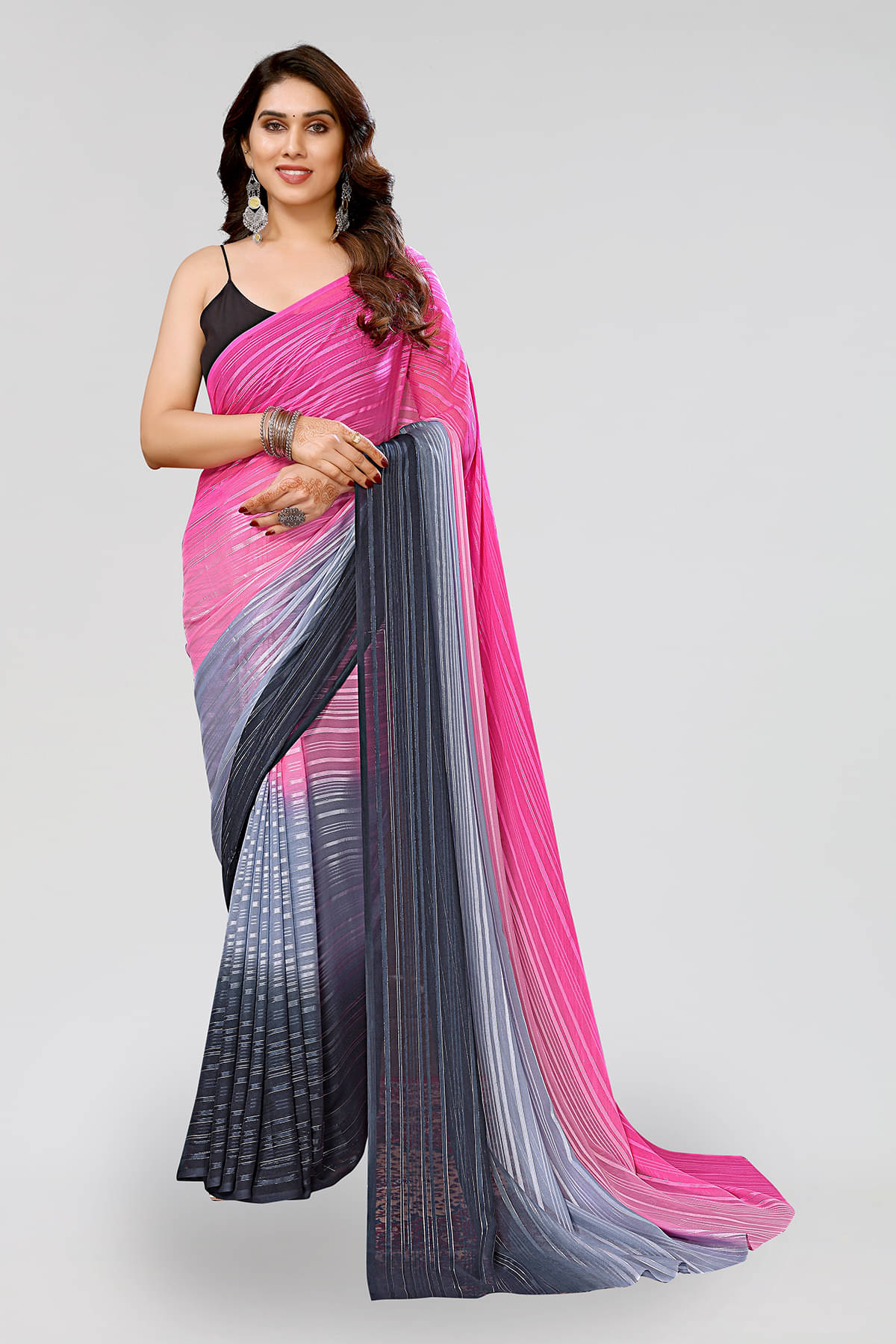     			ANAND SAREES Satin Embellished Chanderi saree With Unstitched Blouse Piece ( Pink )