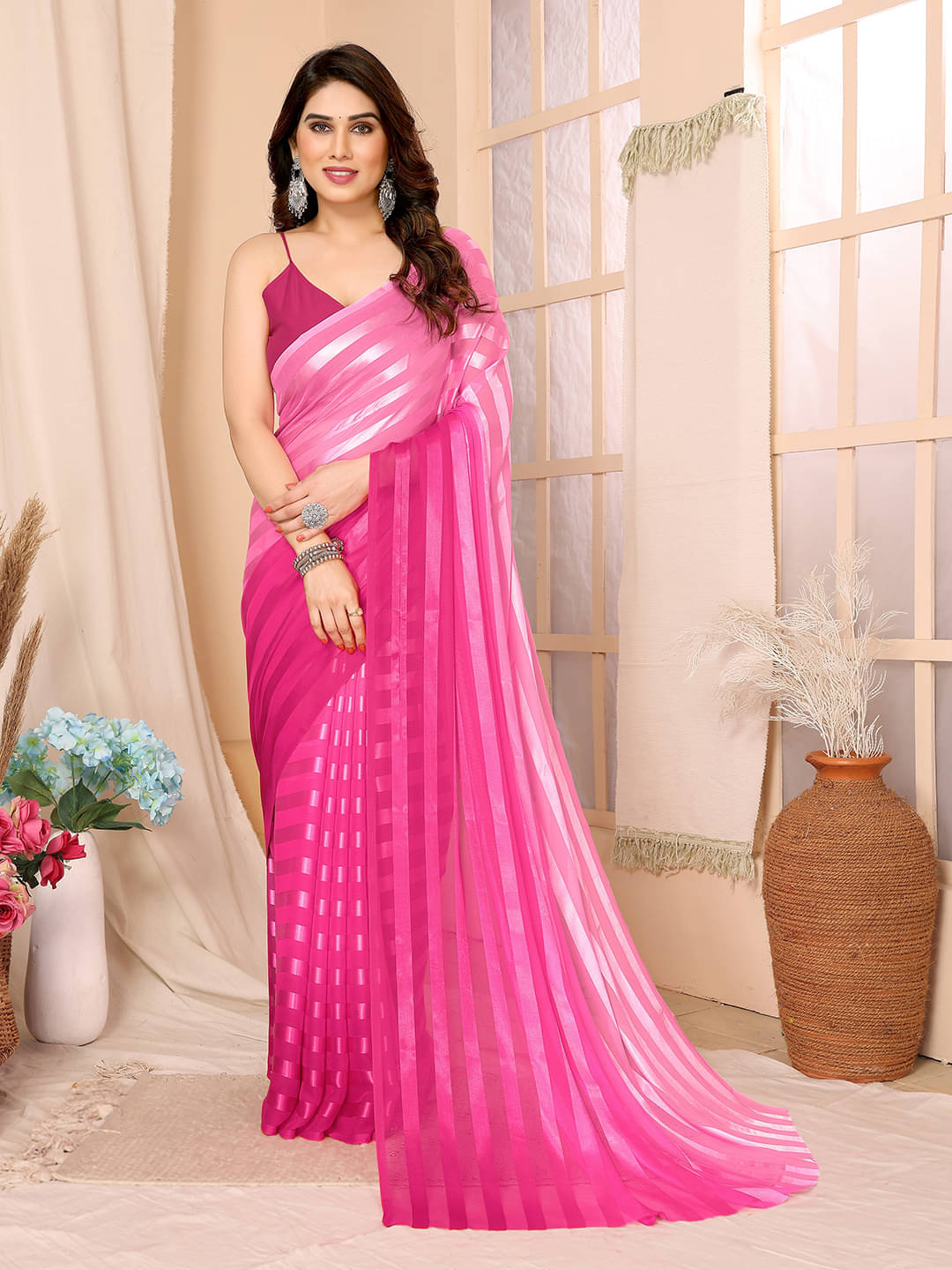 ANAND SAREES Satin Embellished Kasavu Saree With Unstitched Blouse Piece ( Pink ) ANAND SAREES Satin Embellished Kasavu Saree With Unstitched Blouse Piece ( Pink )