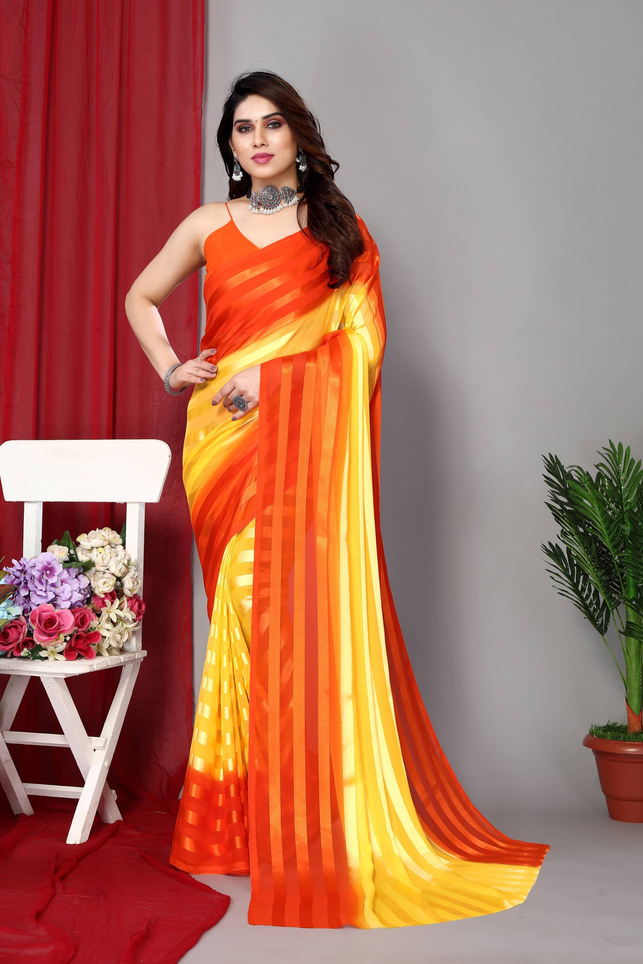 ANAND SAREES Satin Embellished Kasavu Saree With Unstitched Blouse Piece ( Orange ) ANAND SAREES Satin Embellished Kasavu Saree With Unstitched Blouse Piece ( Orange )