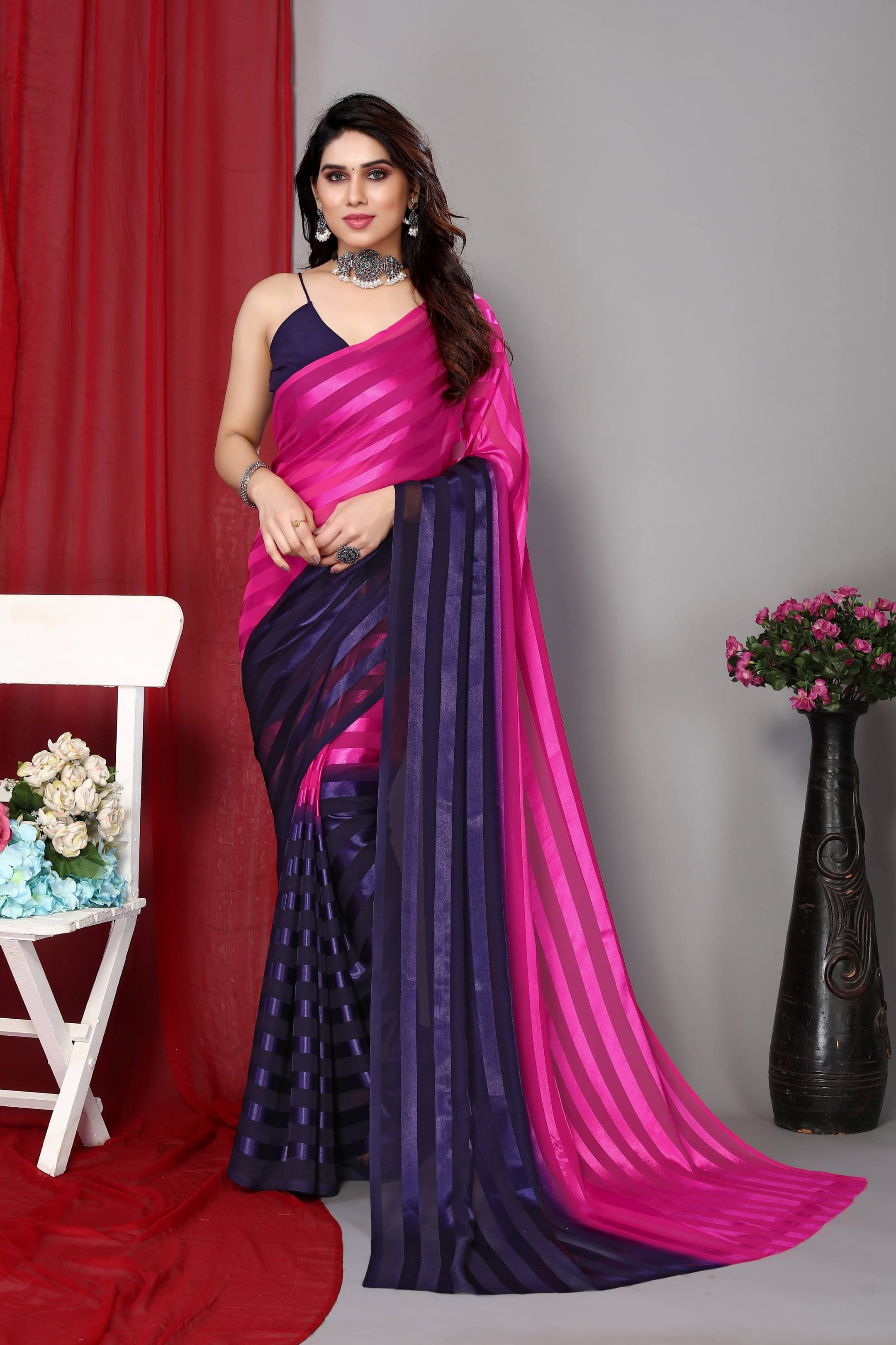     			ANAND SAREES Satin Embellished Kasavu Saree With Unstitched Blouse Piece ( Pink )