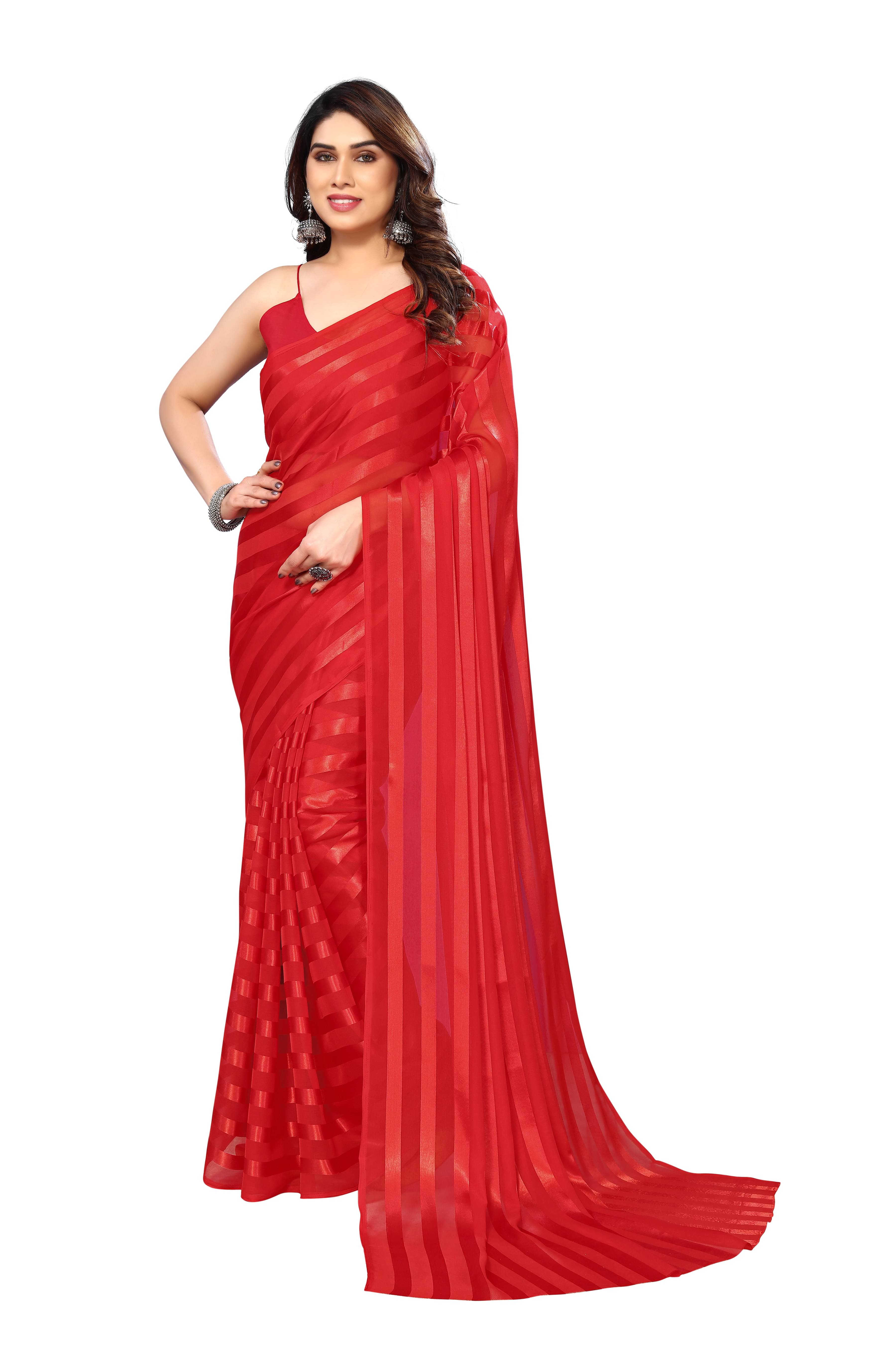     			ANAND SAREES Satin Embellished Kasavu Saree With Unstitched Blouse Piece ( Red )