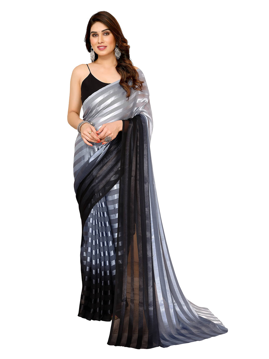 ANAND SAREES Satin Embellished Kasavu Saree With Unstitched Blouse Piece ( Grey ) ANAND SAREES Satin Embellished Kasavu Saree With Unstitched Blouse Piece ( Grey )