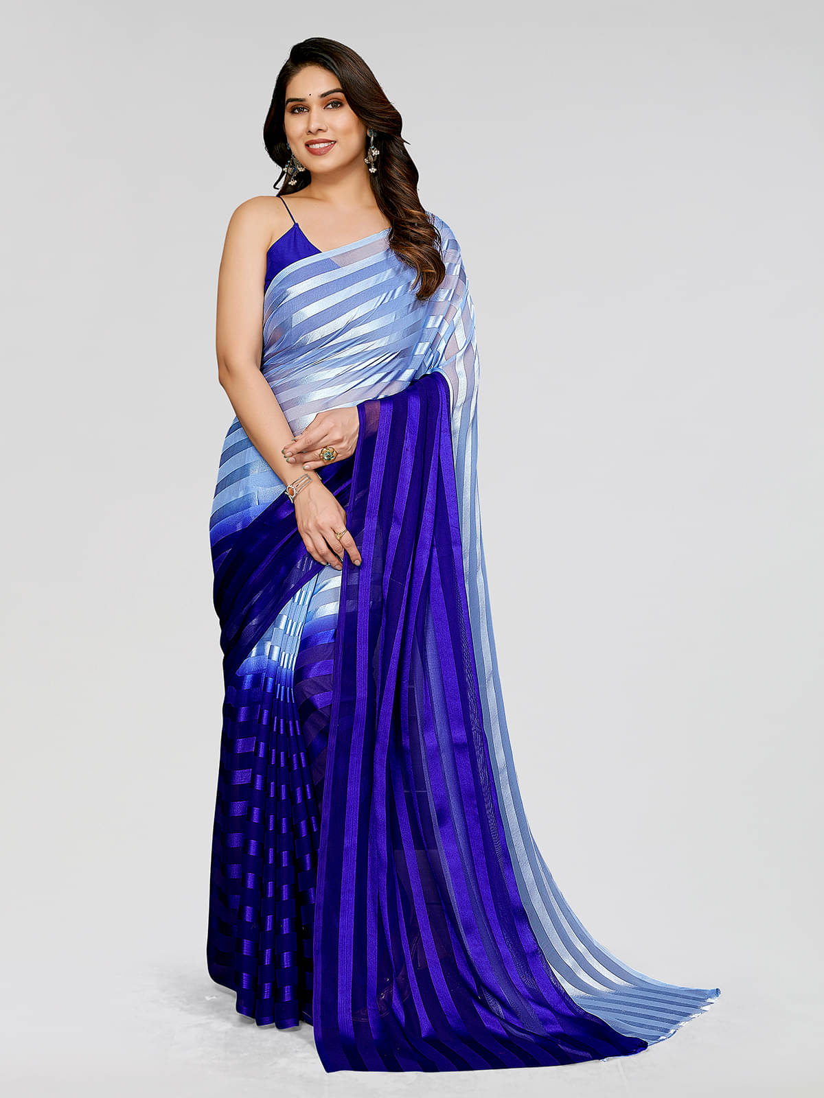     			ANAND SAREES Satin Embellished Kasavu Saree With Unstitched Blouse Piece ( Blue )