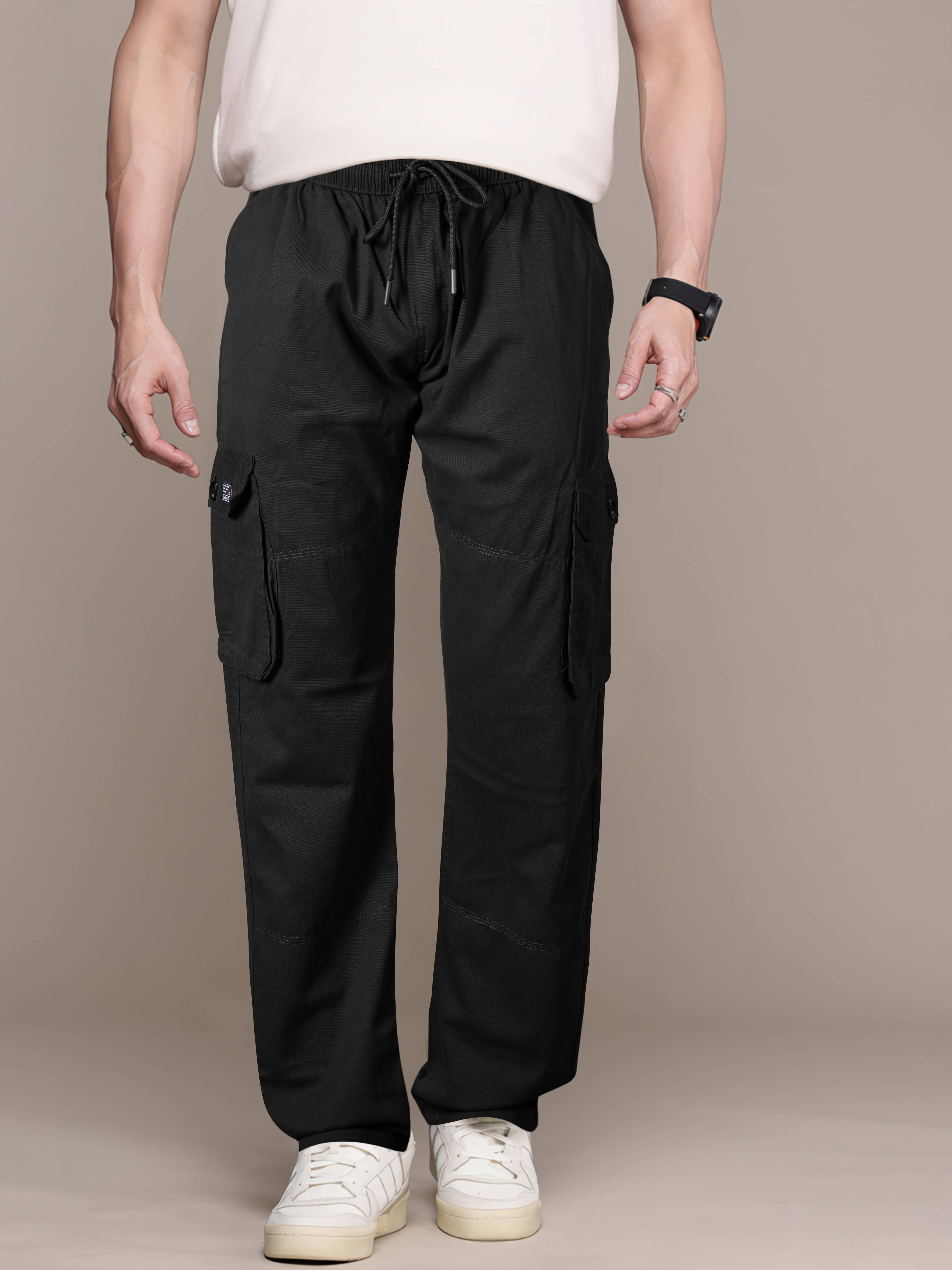     			JB JUST BLACK Relax Flat Men's Cargos - Black ( Pack of 1 )