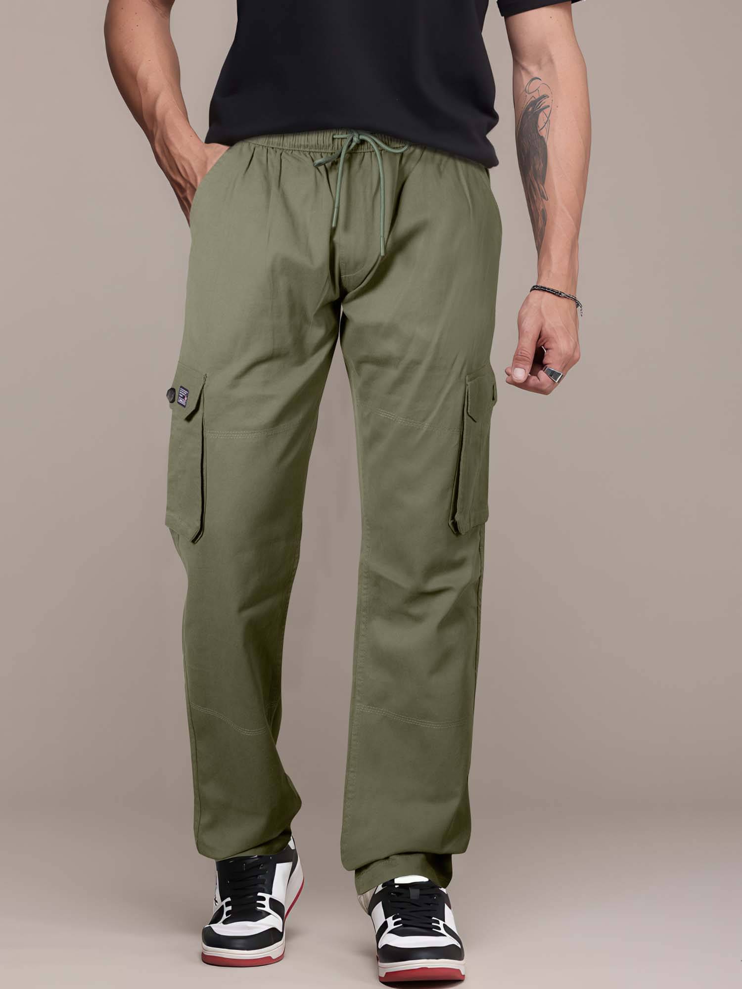     			JB JUST BLACK Relax Flat Men's Cargos - Green ( Pack of 1 )