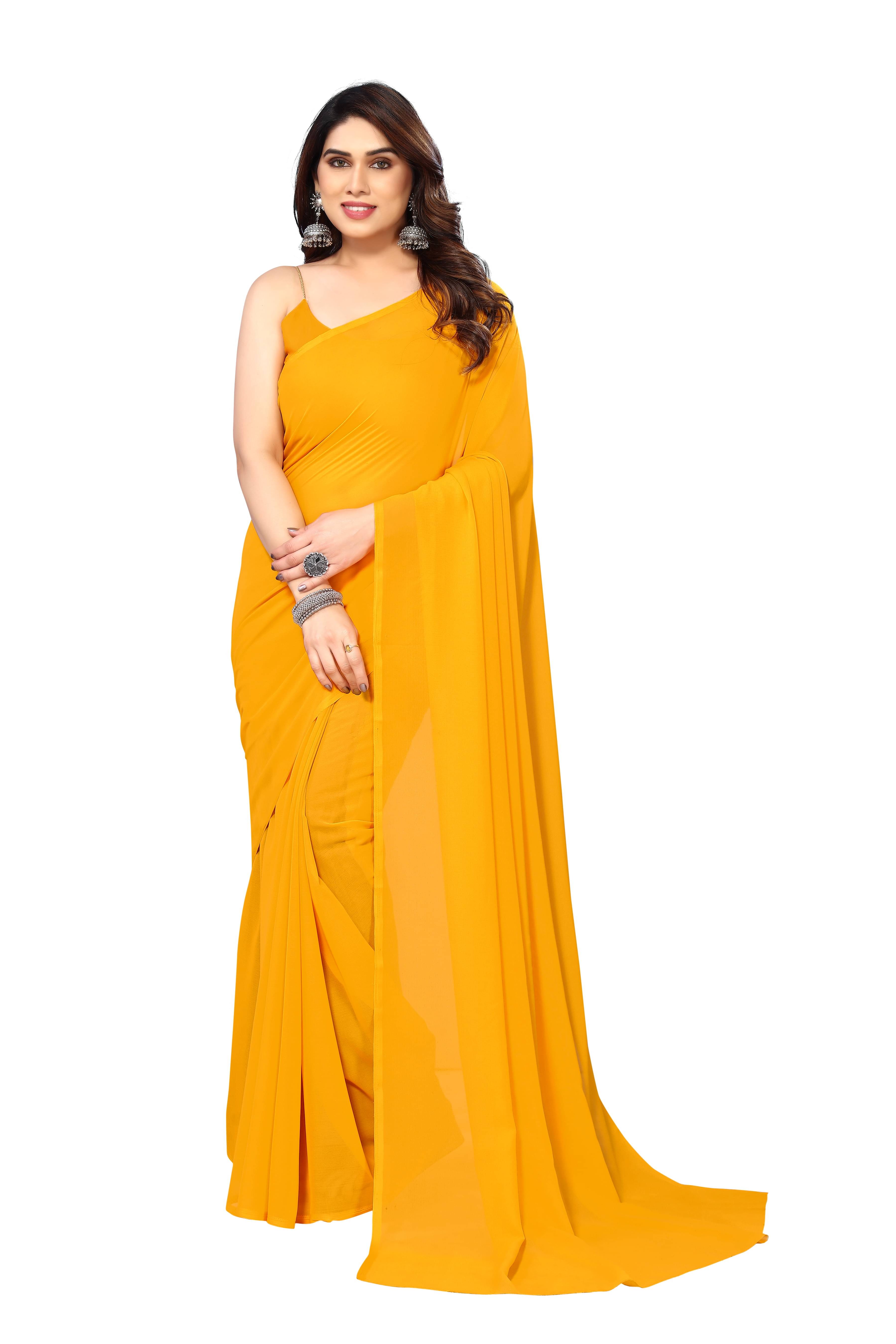     			Kashvi Sarees Georgette Dyed Kasavu Saree With Unstitched Blouse Piece ( Yellow )