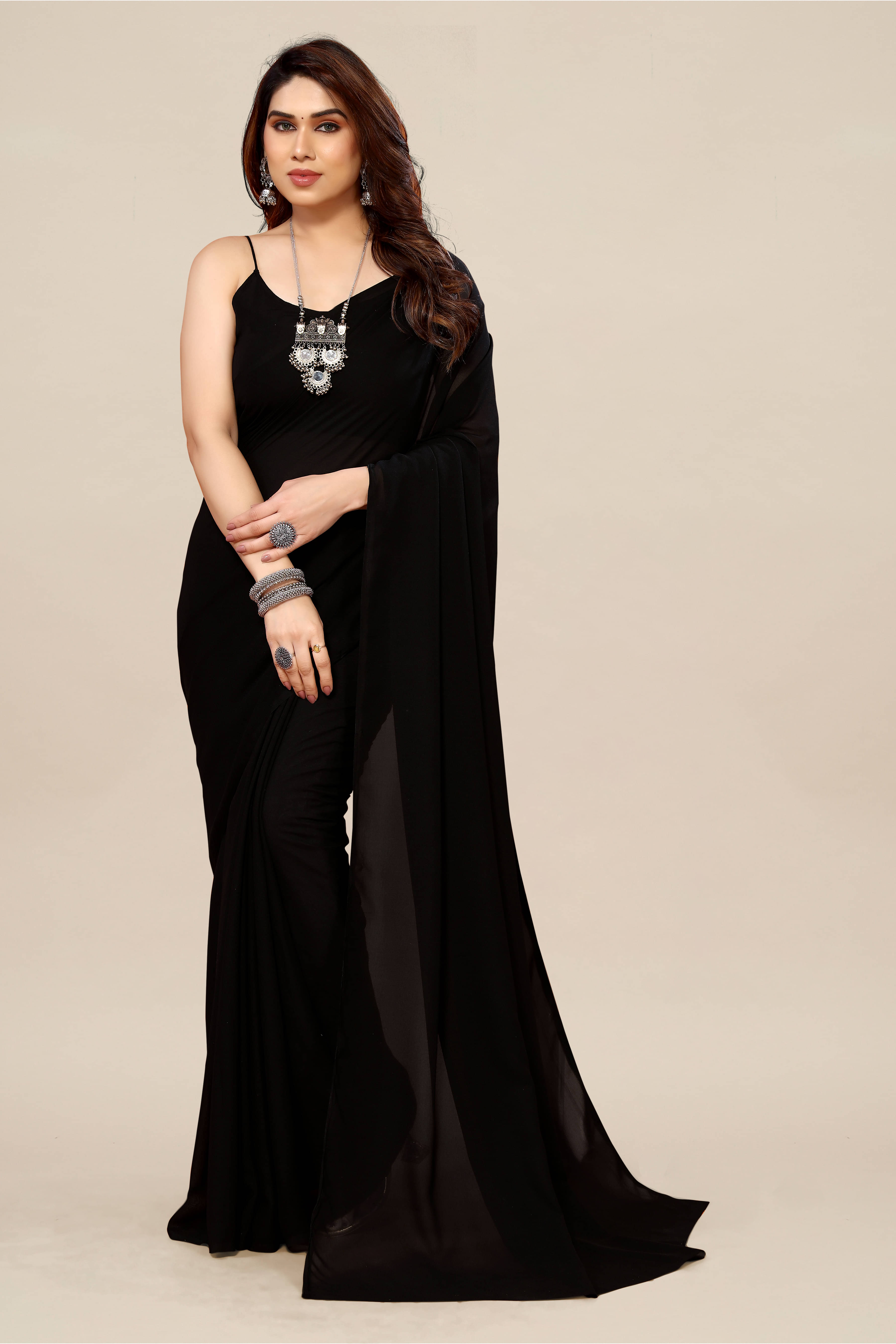     			Kashvi Sarees Georgette Dyed Kasavu Saree With Unstitched Blouse Piece ( Black )