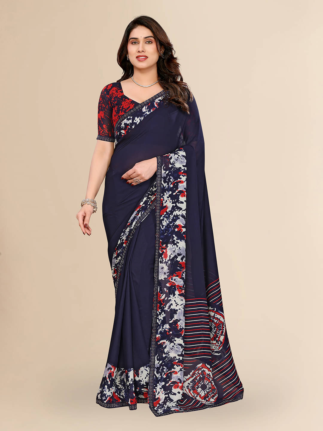     			Kashvi Sarees Georgette Embellished Chanderi saree With Unstitched Blouse Piece ( Blue )