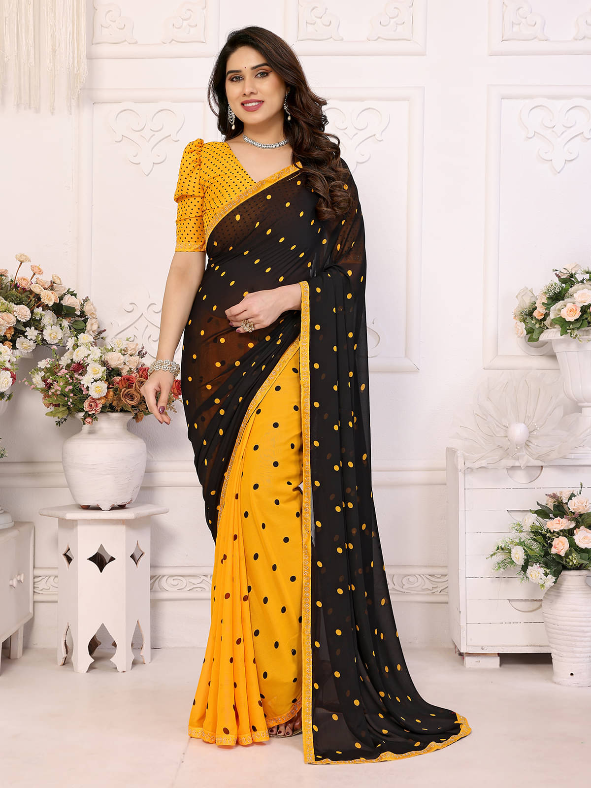 Kashvi Sarees Georgette Embellished Chanderi saree With Unstitched Blouse Piece ( Yellow ) Kashvi Sarees Georgette Embellished Chanderi saree With Unstitched Blouse Piece ( Yellow )