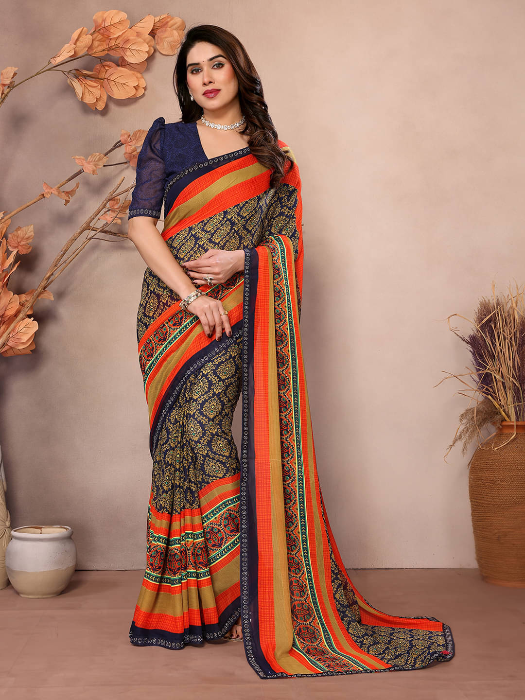 Kashvi Sarees Georgette Embellished Chanderi saree With Unstitched Blouse Piece ( Blue ) Kashvi Sarees Georgette Embellished Chanderi saree With Unstitched Blouse Piece ( Blue )