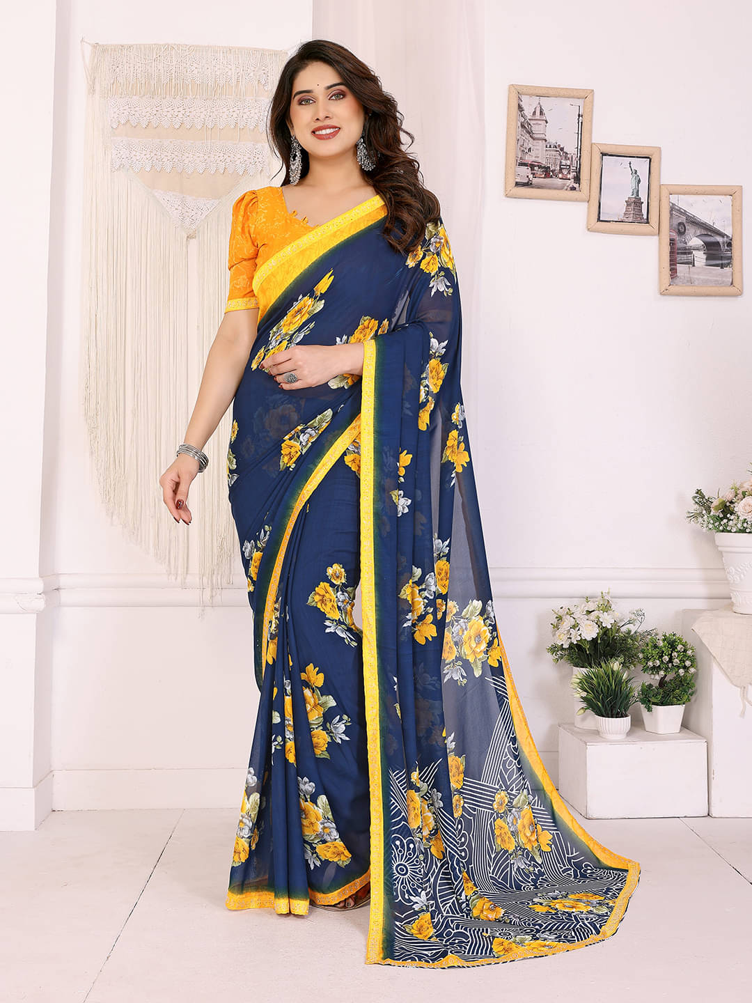     			Kashvi Sarees Georgette Embellished Chanderi saree With Unstitched Blouse Piece ( Turquoise )